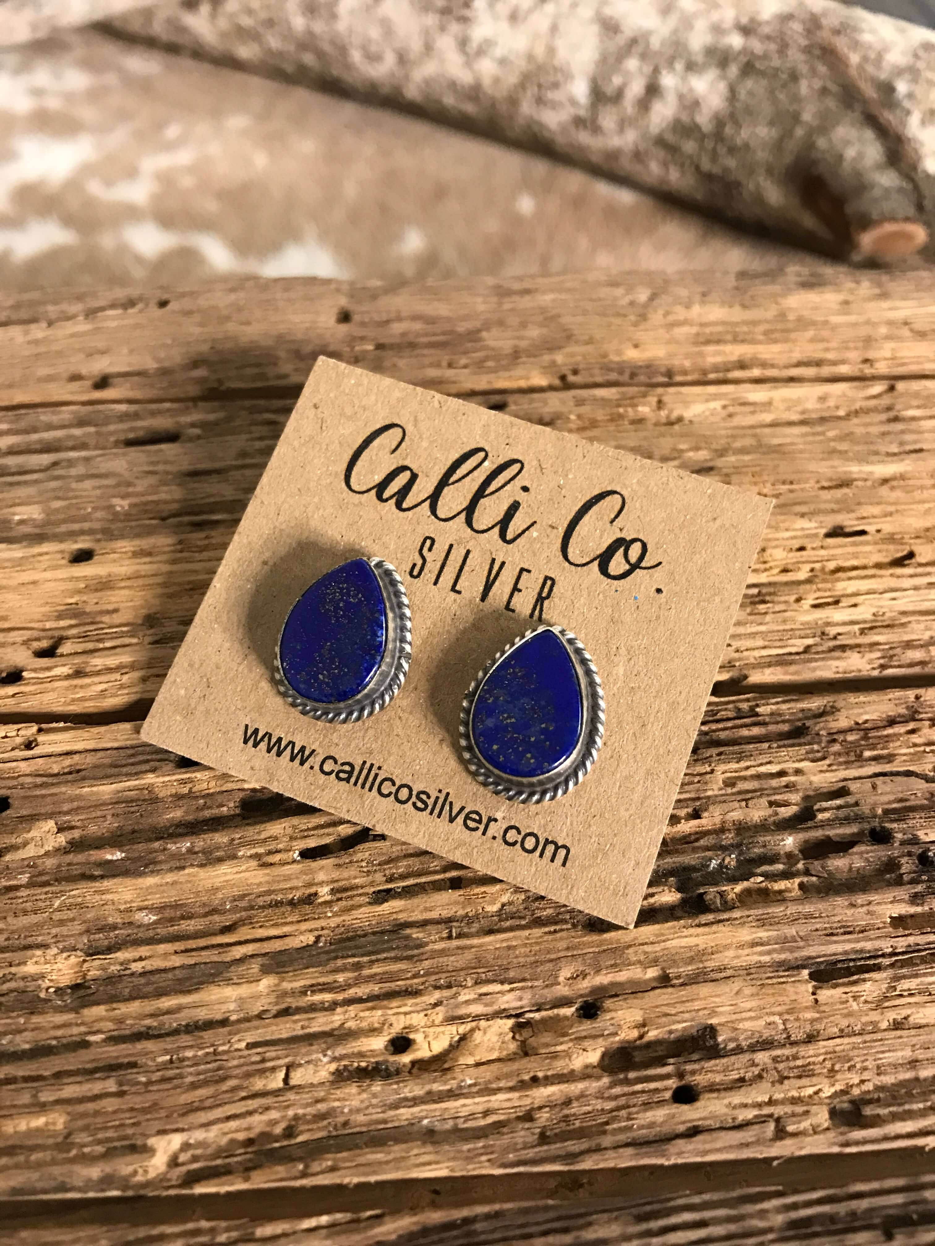 The Lost Creek Lapis Studs, 12-Earrings-Calli Co., Turquoise and Silver Jewelry, Native American Handmade, Zuni Tribe, Navajo Tribe, Brock Texas