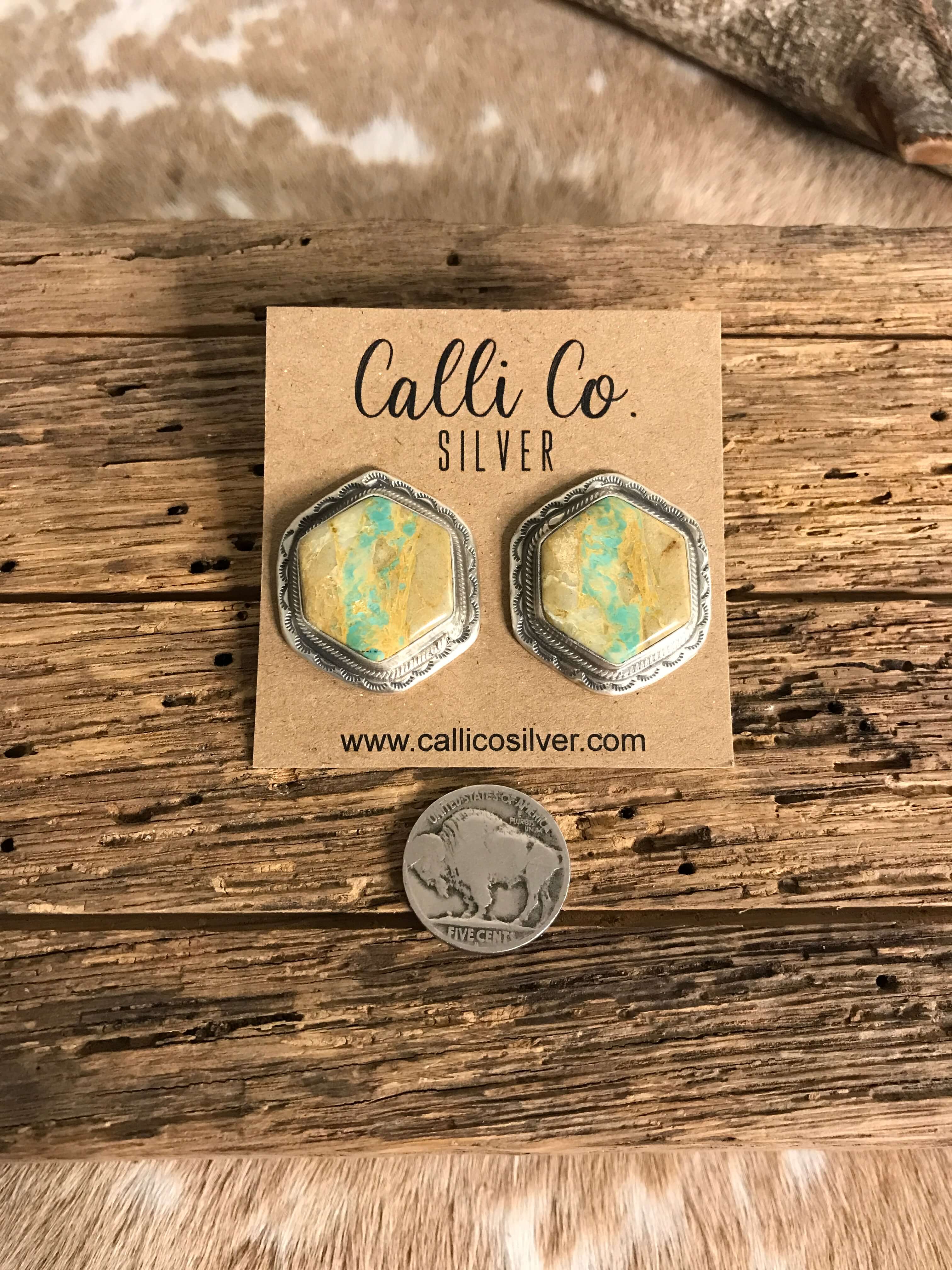 The Ribbon Studs, 1-Earrings-Calli Co., Turquoise and Silver Jewelry, Native American Handmade, Zuni Tribe, Navajo Tribe, Brock Texas