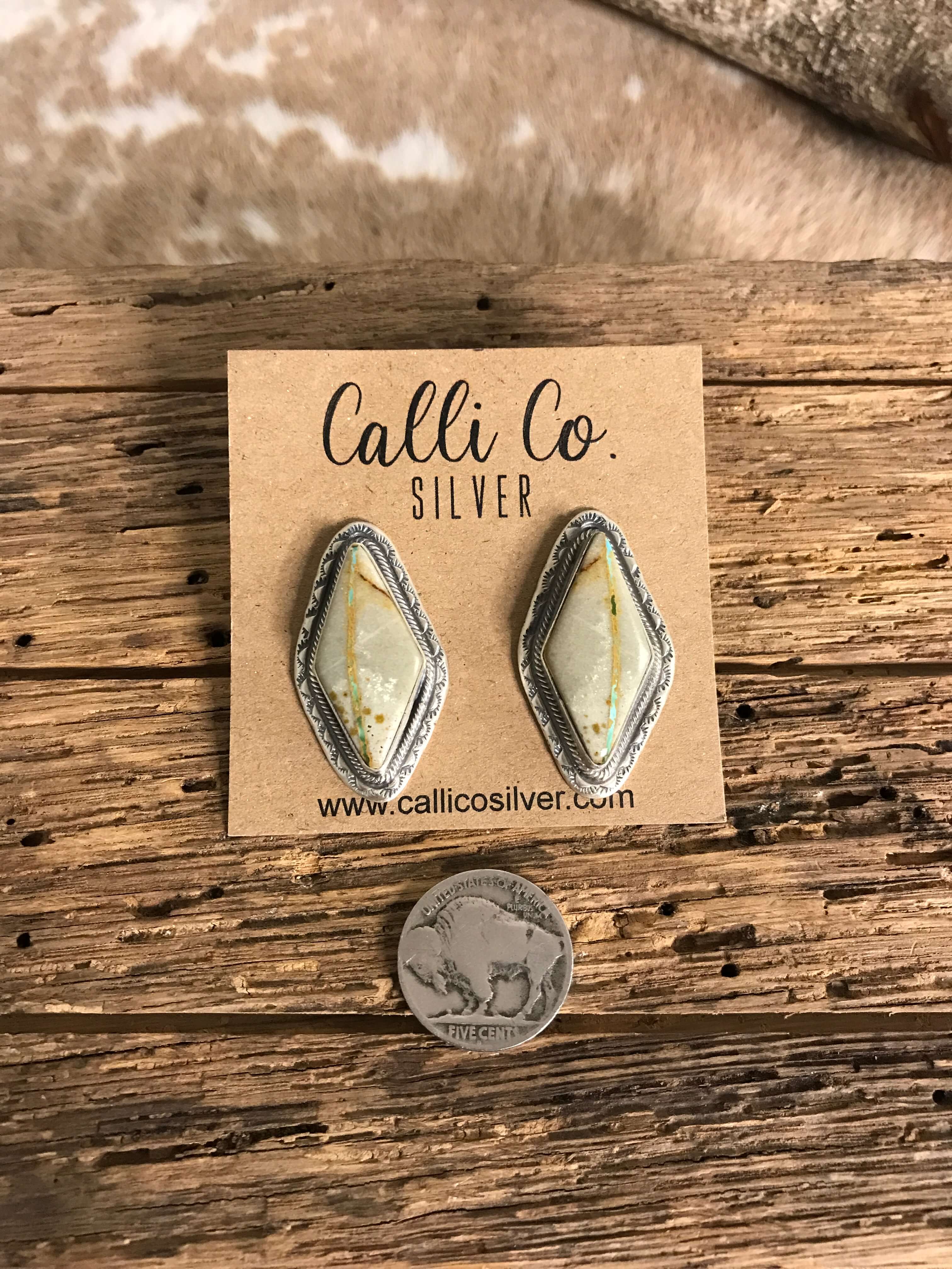 The Ribbon Studs, 2-Earrings-Calli Co., Turquoise and Silver Jewelry, Native American Handmade, Zuni Tribe, Navajo Tribe, Brock Texas