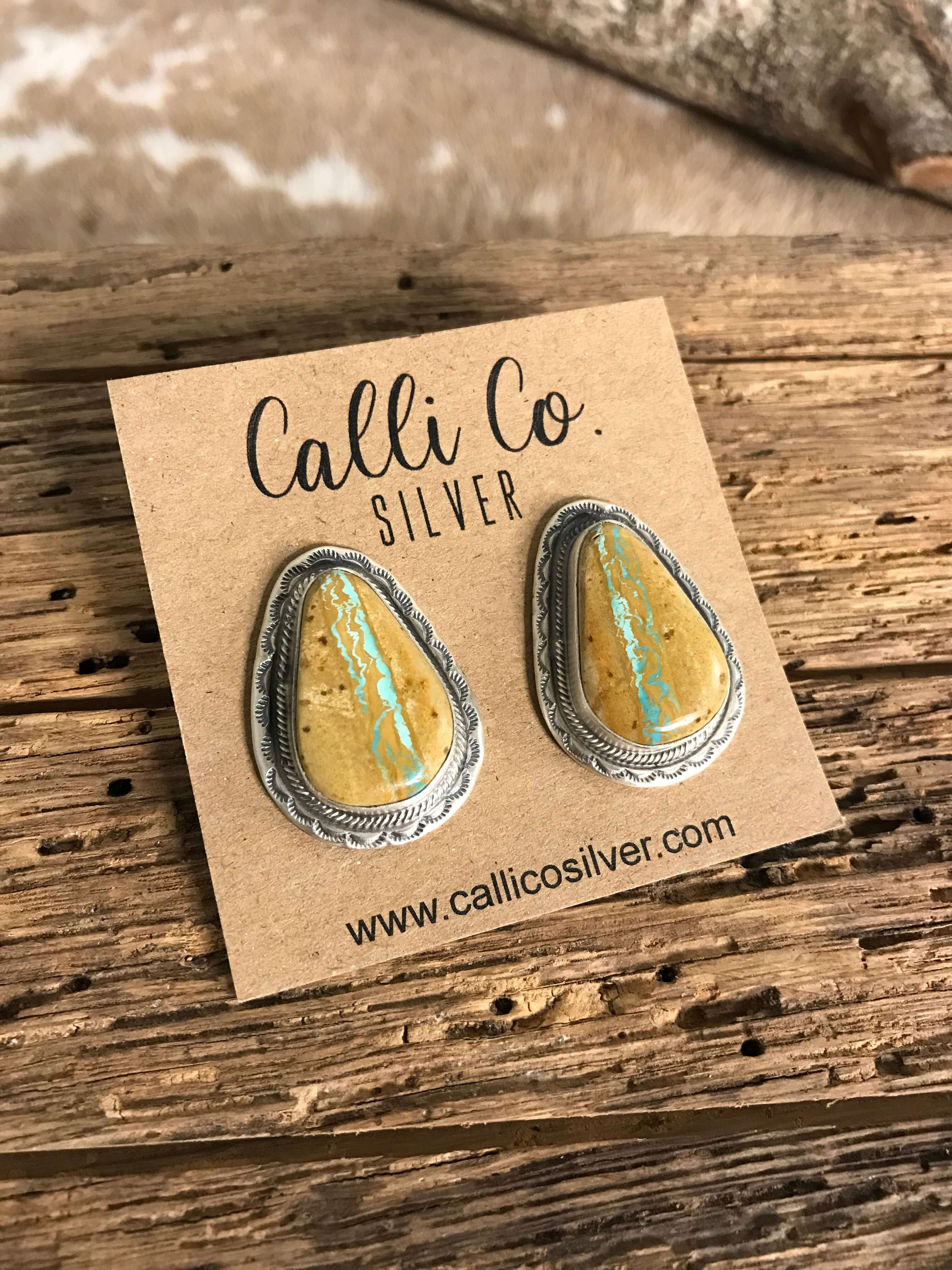 The Ribbon Studs, 3-Earrings-Calli Co., Turquoise and Silver Jewelry, Native American Handmade, Zuni Tribe, Navajo Tribe, Brock Texas