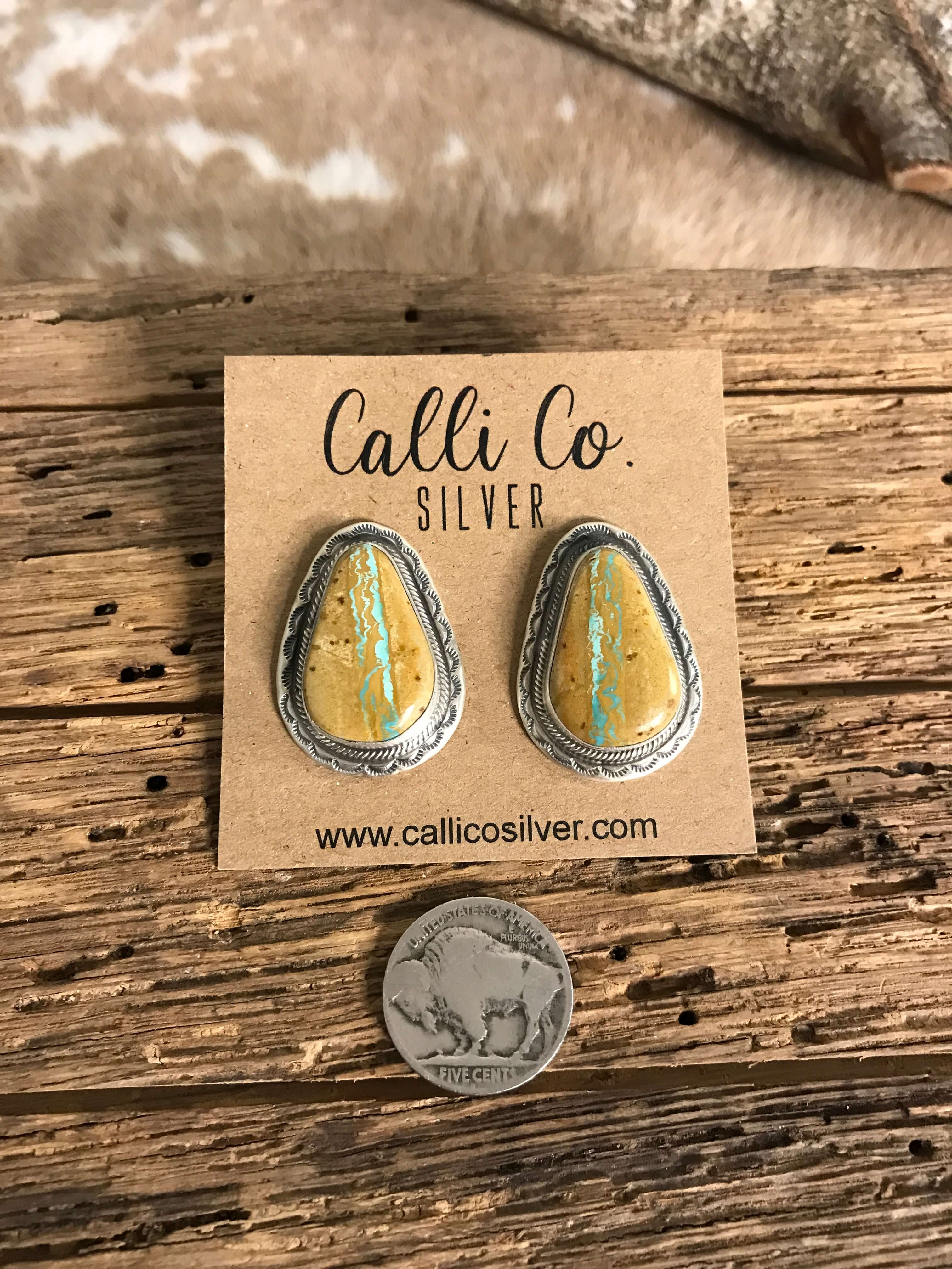 The Ribbon Studs, 3-Earrings-Calli Co., Turquoise and Silver Jewelry, Native American Handmade, Zuni Tribe, Navajo Tribe, Brock Texas
