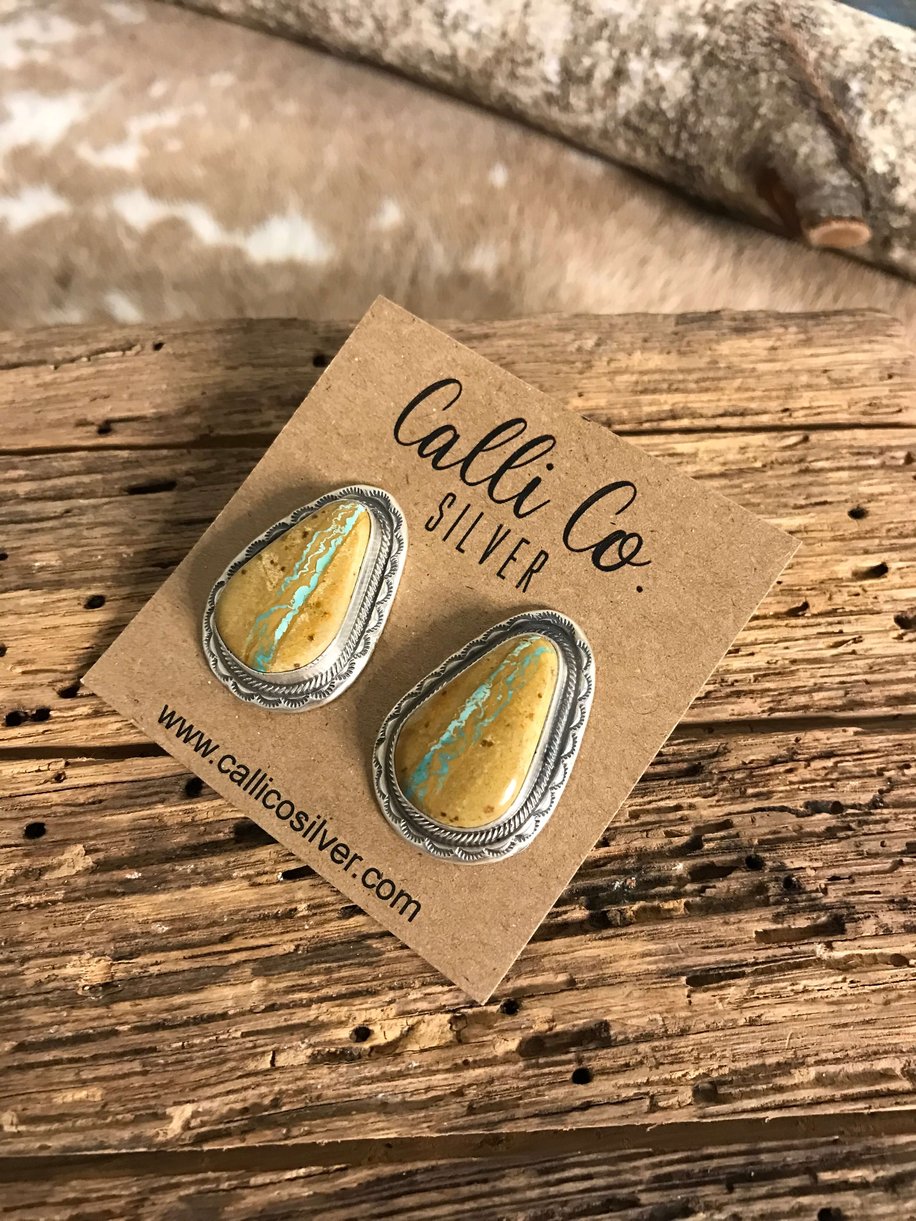 The Ribbon Studs, 3-Earrings-Calli Co., Turquoise and Silver Jewelry, Native American Handmade, Zuni Tribe, Navajo Tribe, Brock Texas