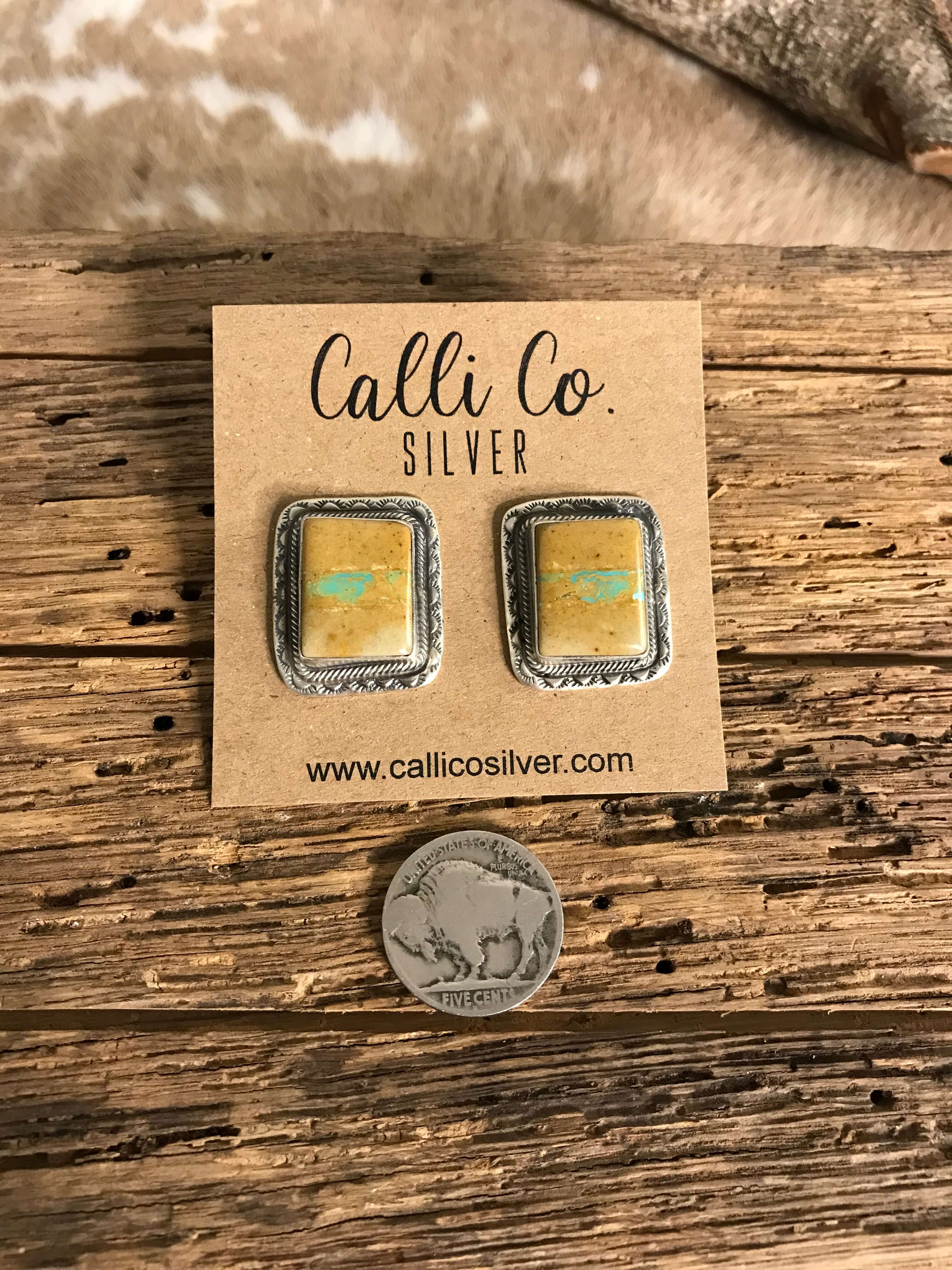 The Ribbon Studs, 4-Earrings-Calli Co., Turquoise and Silver Jewelry, Native American Handmade, Zuni Tribe, Navajo Tribe, Brock Texas