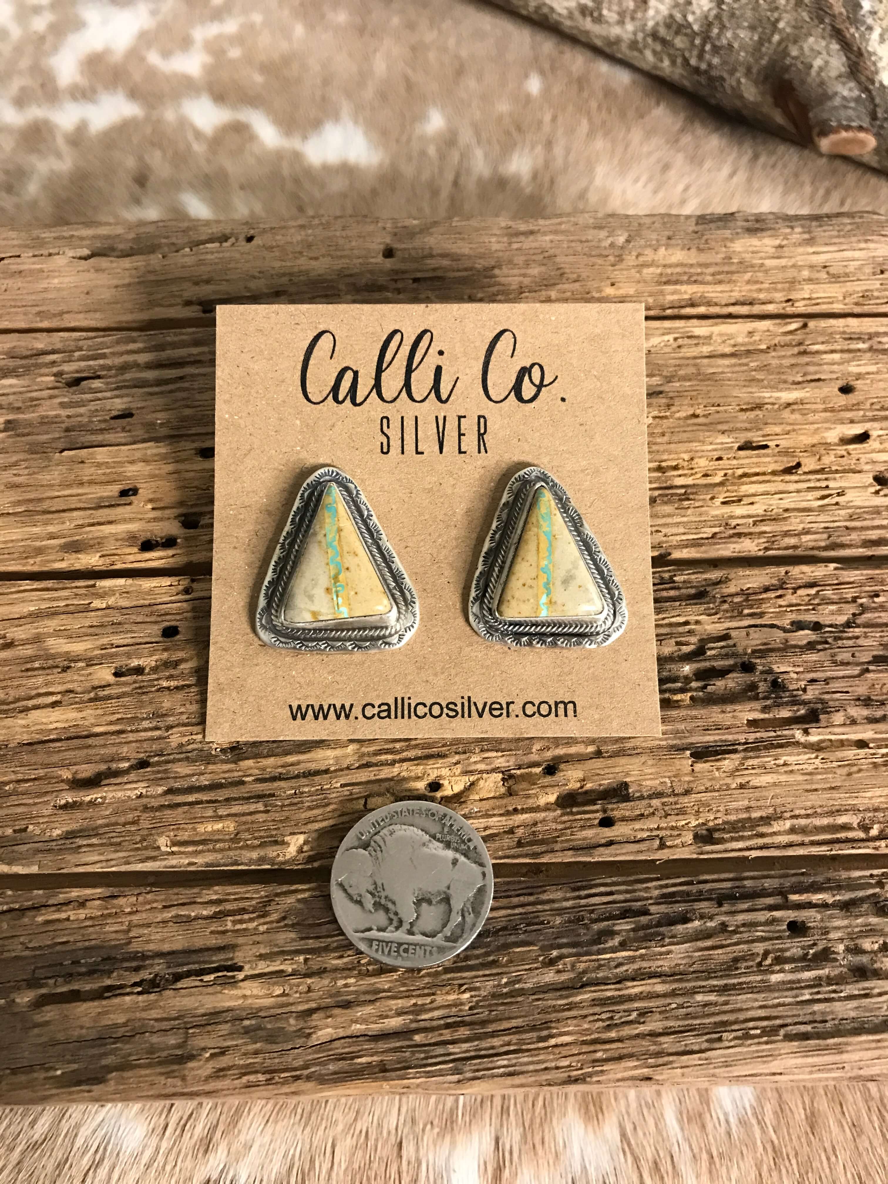 The Ribbon Studs, 5-Earrings-Calli Co., Turquoise and Silver Jewelry, Native American Handmade, Zuni Tribe, Navajo Tribe, Brock Texas
