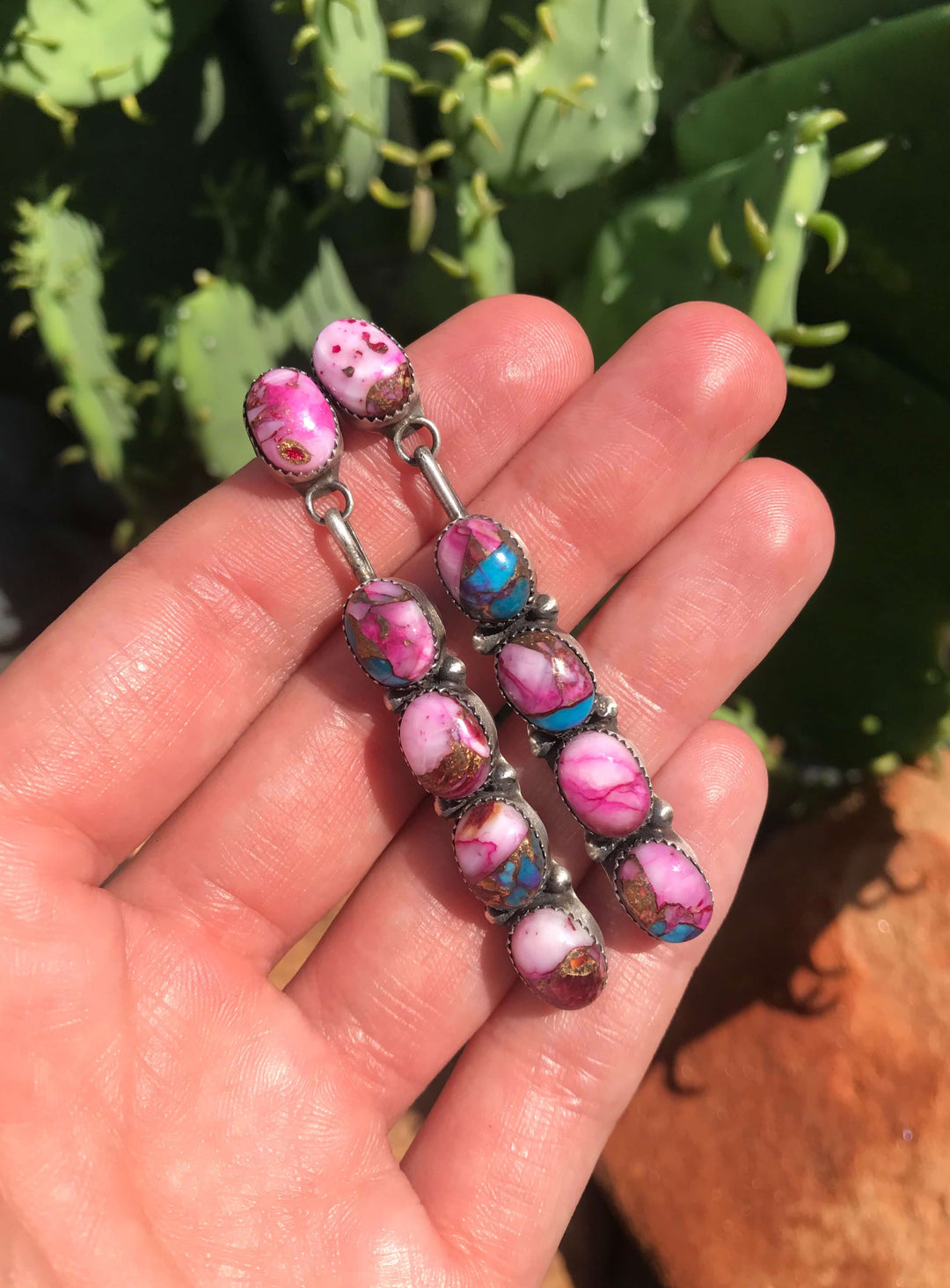 The Mykonos Earrings, 1-Earrings-Calli Co., Turquoise and Silver Jewelry, Native American Handmade, Zuni Tribe, Navajo Tribe, Brock Texas