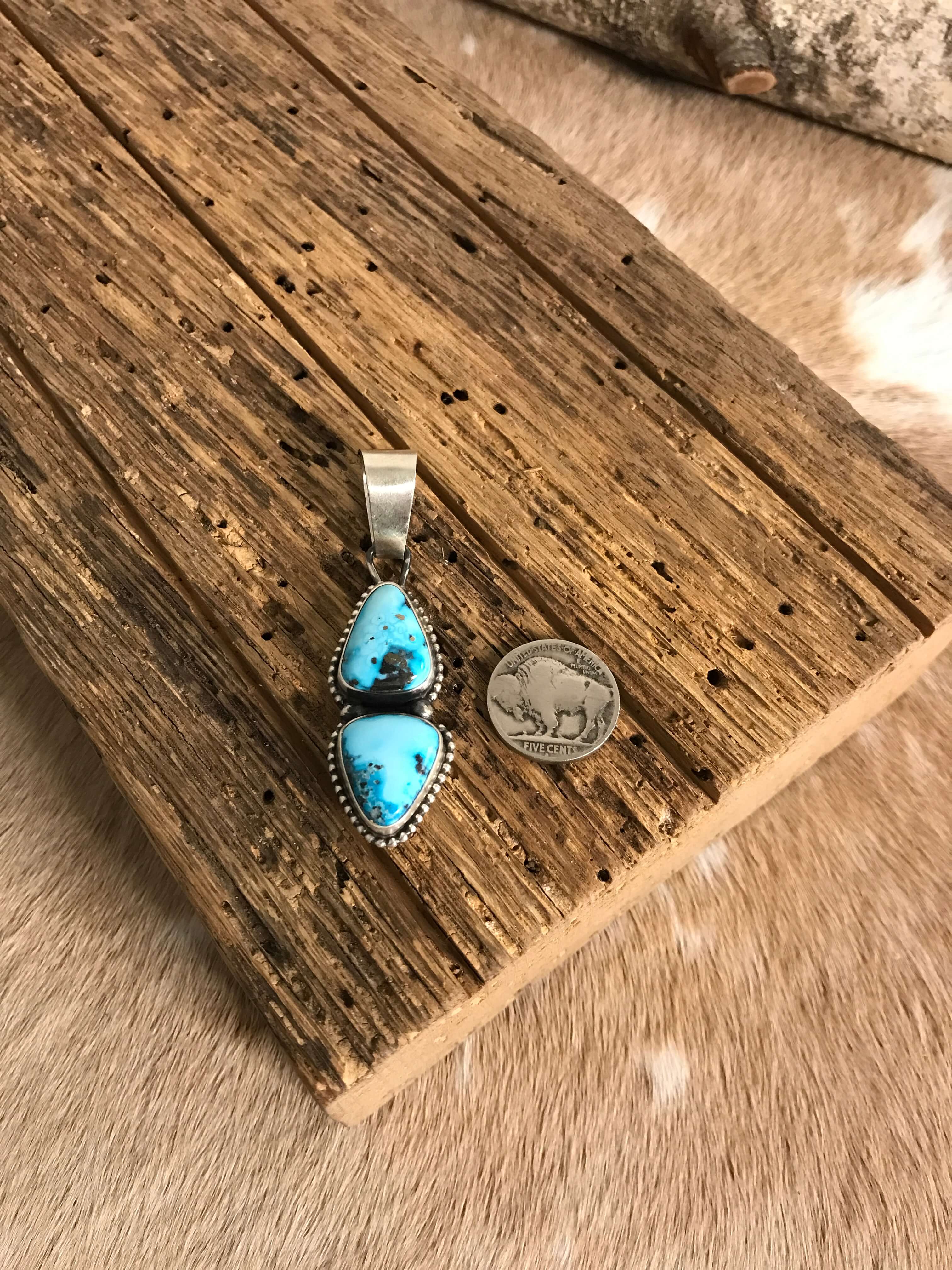 The Marion Turquoise Pendant-Pendants-Calli Co., Turquoise and Silver Jewelry, Native American Handmade, Zuni Tribe, Navajo Tribe, Brock Texas