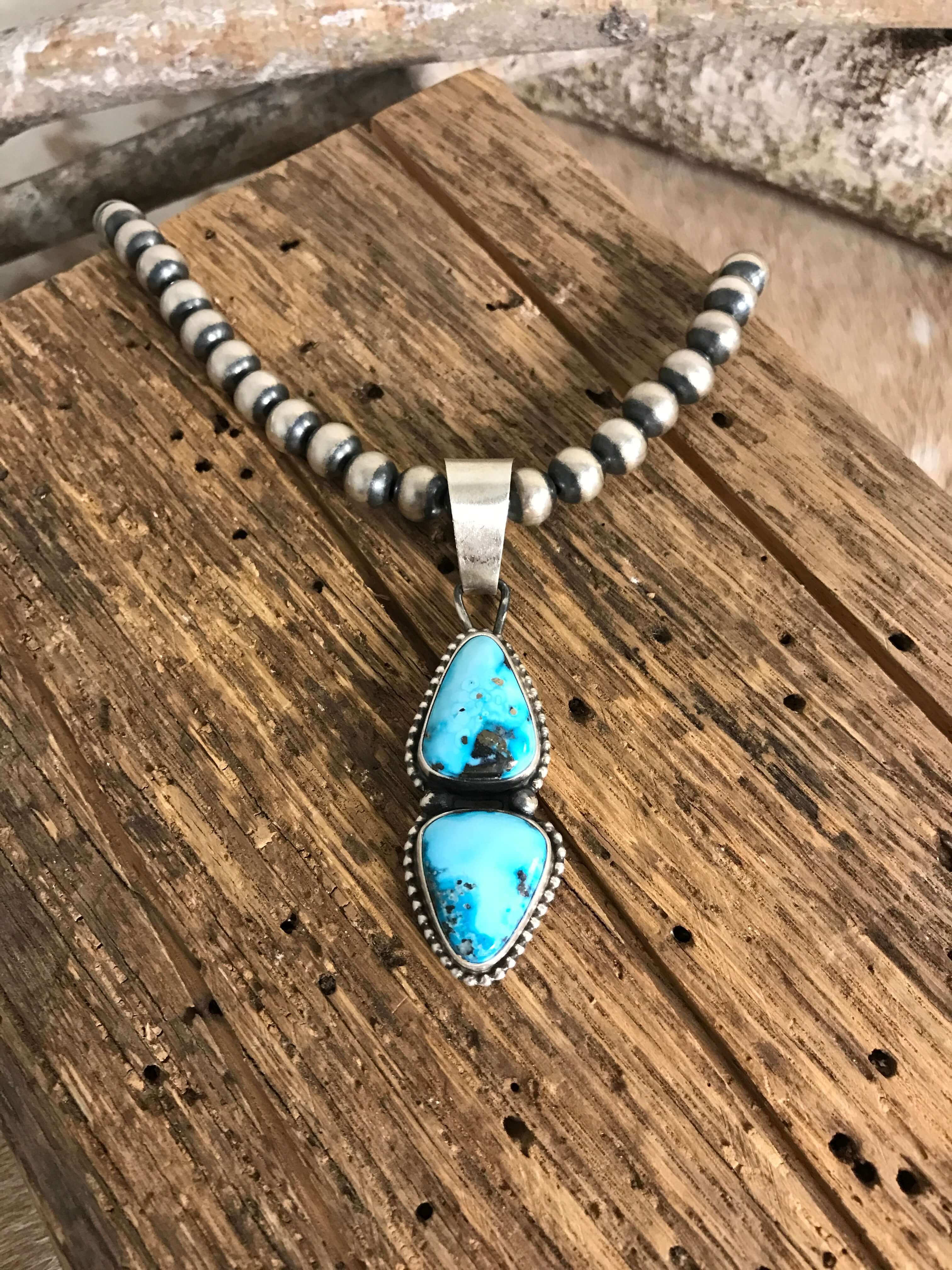 The Marion Turquoise Pendant-Pendants-Calli Co., Turquoise and Silver Jewelry, Native American Handmade, Zuni Tribe, Navajo Tribe, Brock Texas