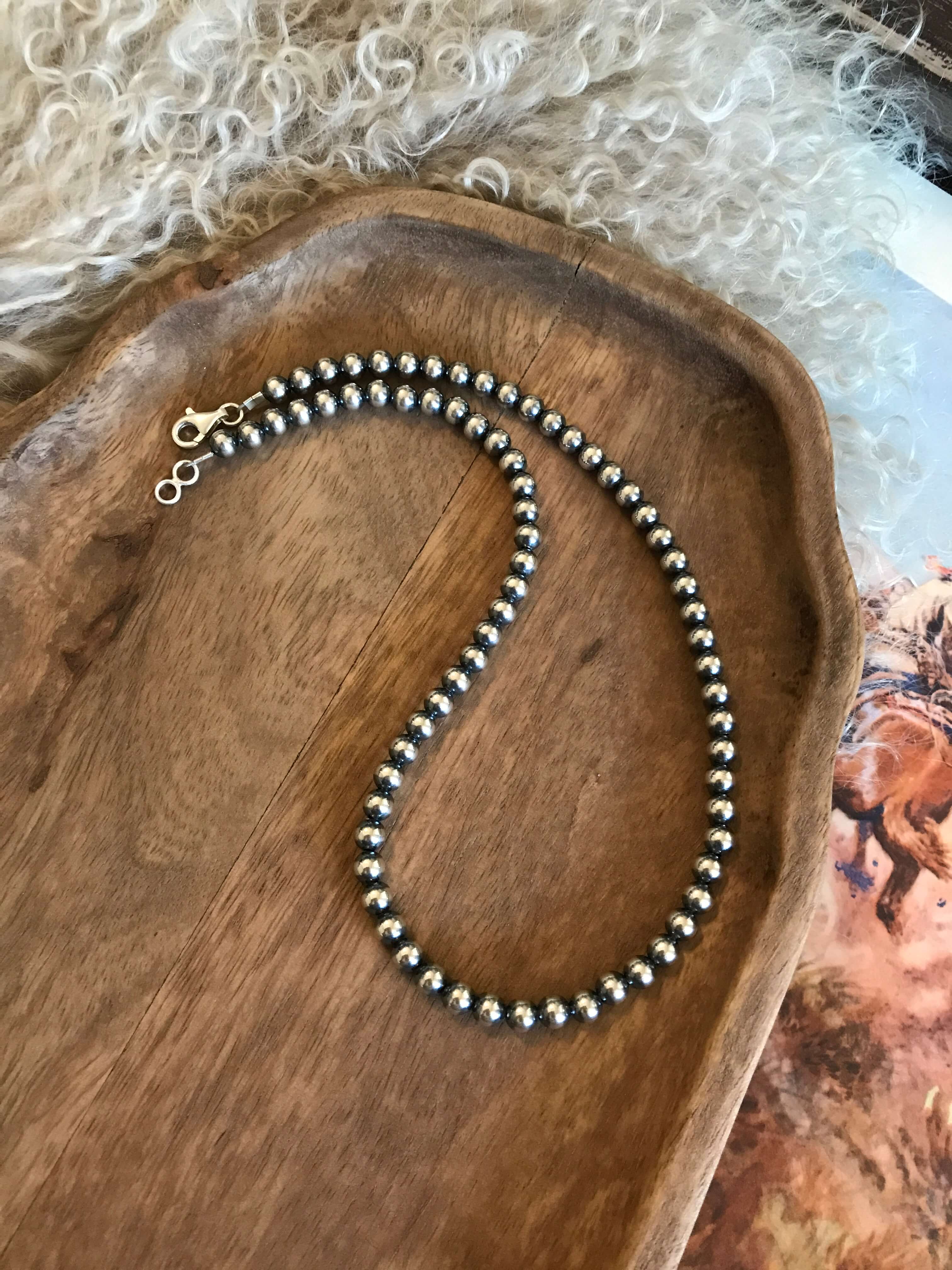 Navajo Sterling Silver 6 MM 26in popular Pearl Necklace