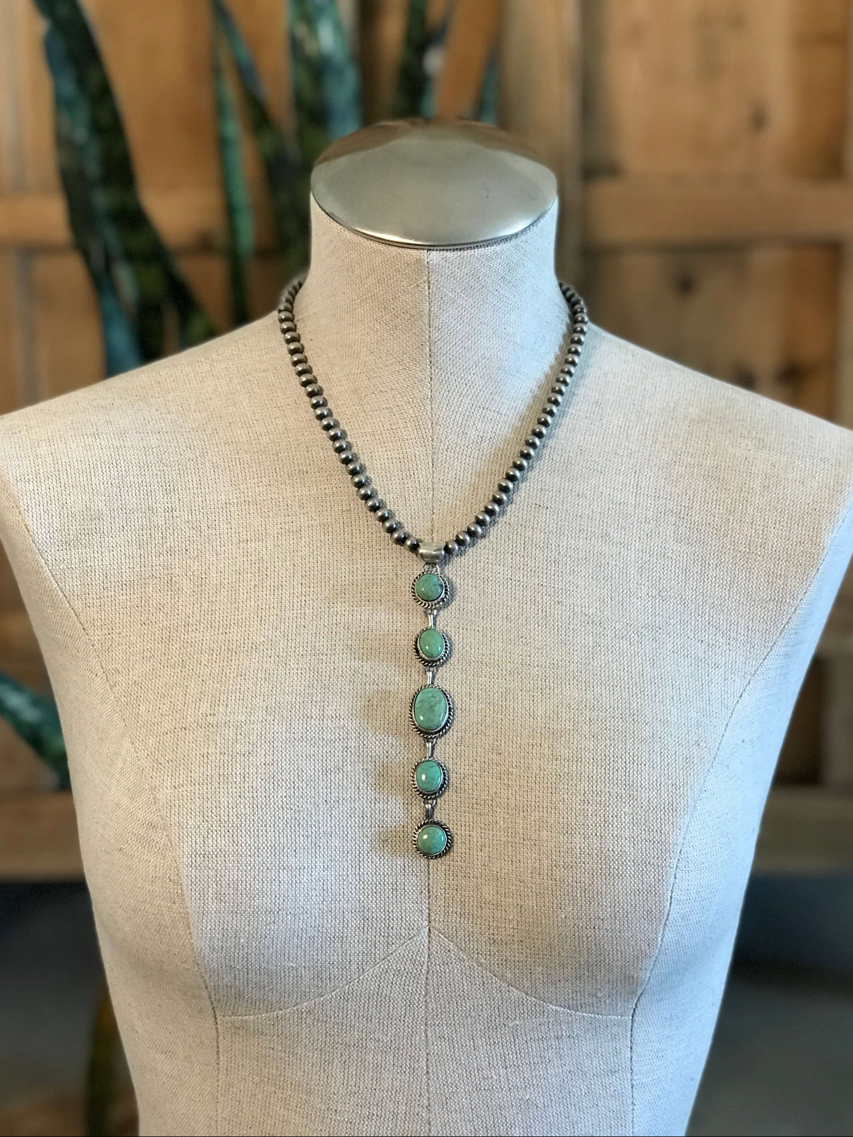 The Durango 5 Stone Lariat Pendant, 4-Necklaces-Calli Co., Turquoise and Silver Jewelry, Native American Handmade, Zuni Tribe, Navajo Tribe, Brock Texas