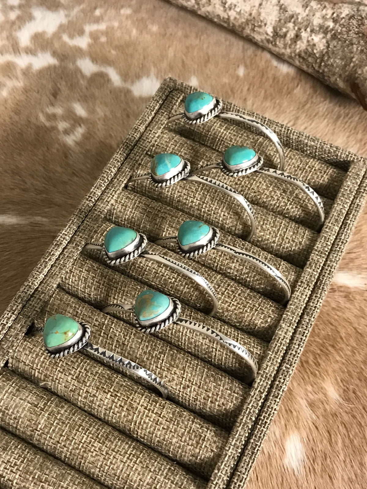 The Margot Heart Cuffs-Bracelets & Cuffs-Calli Co., Turquoise and Silver Jewelry, Native American Handmade, Zuni Tribe, Navajo Tribe, Brock Texas