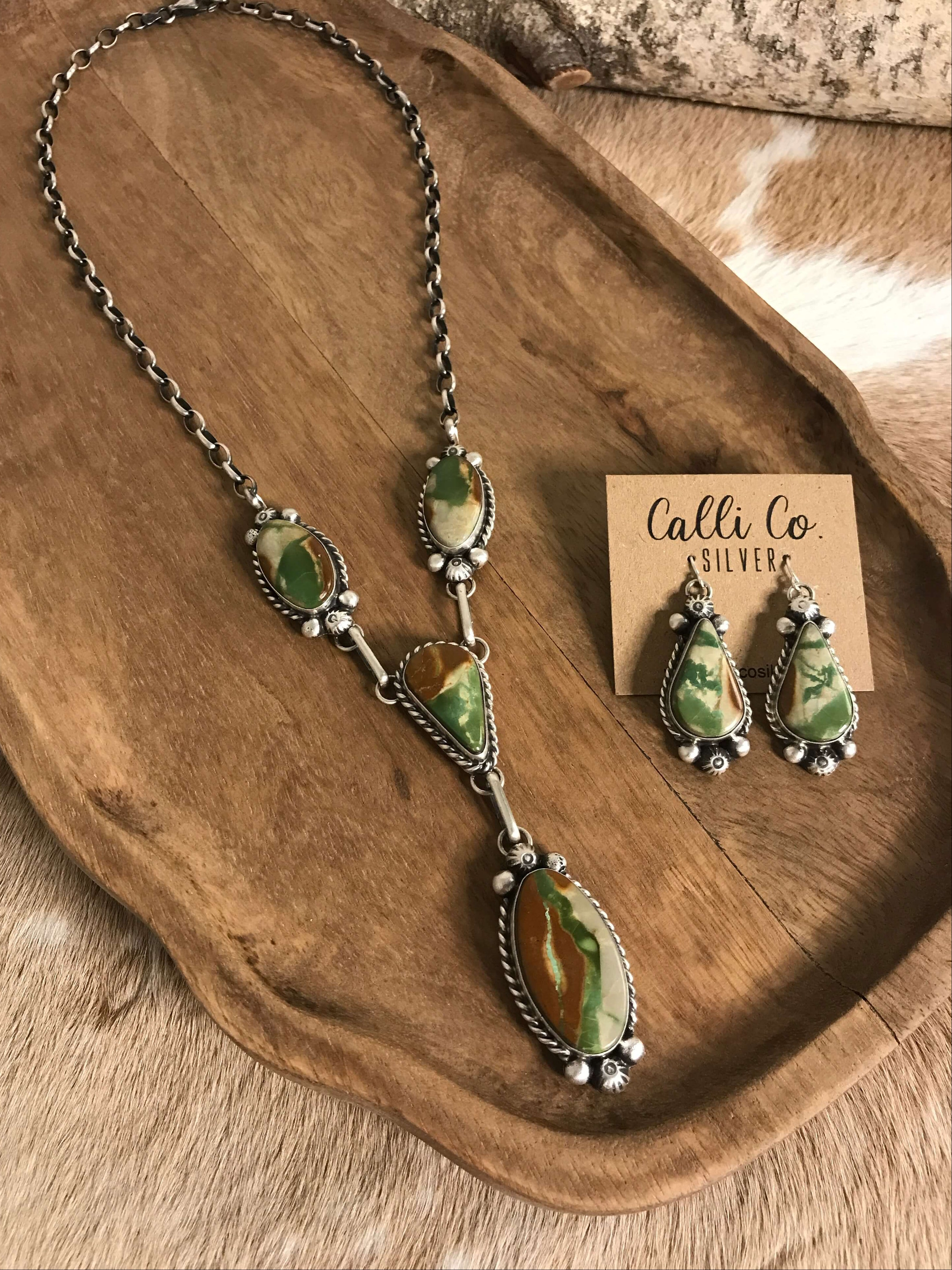 The Tehachapi Lariat Necklace Set-Necklaces-Calli Co., Turquoise and Silver Jewelry, Native American Handmade, Zuni Tribe, Navajo Tribe, Brock Texas