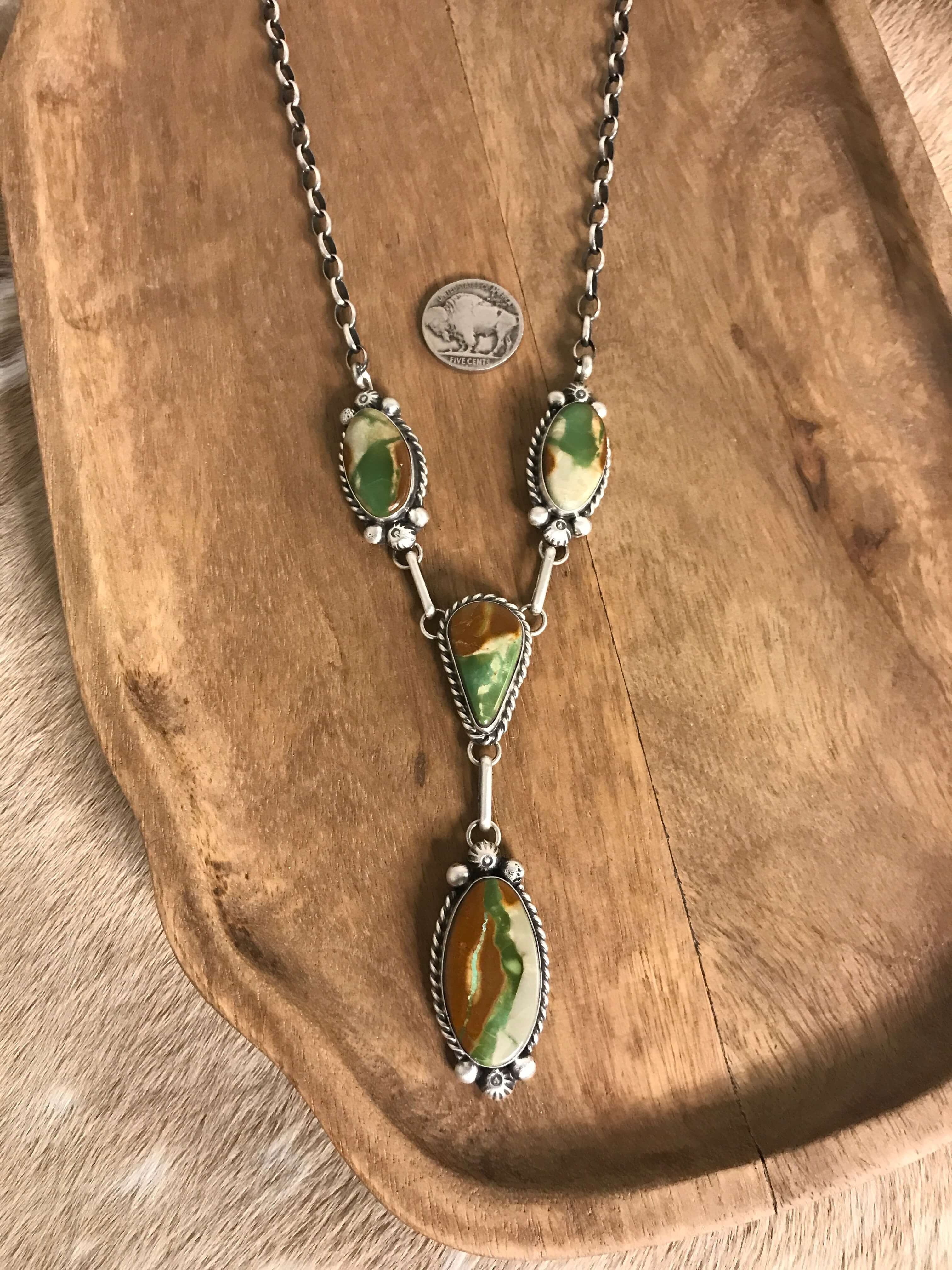 The Tehachapi Lariat Necklace Set-Necklaces-Calli Co., Turquoise and Silver Jewelry, Native American Handmade, Zuni Tribe, Navajo Tribe, Brock Texas