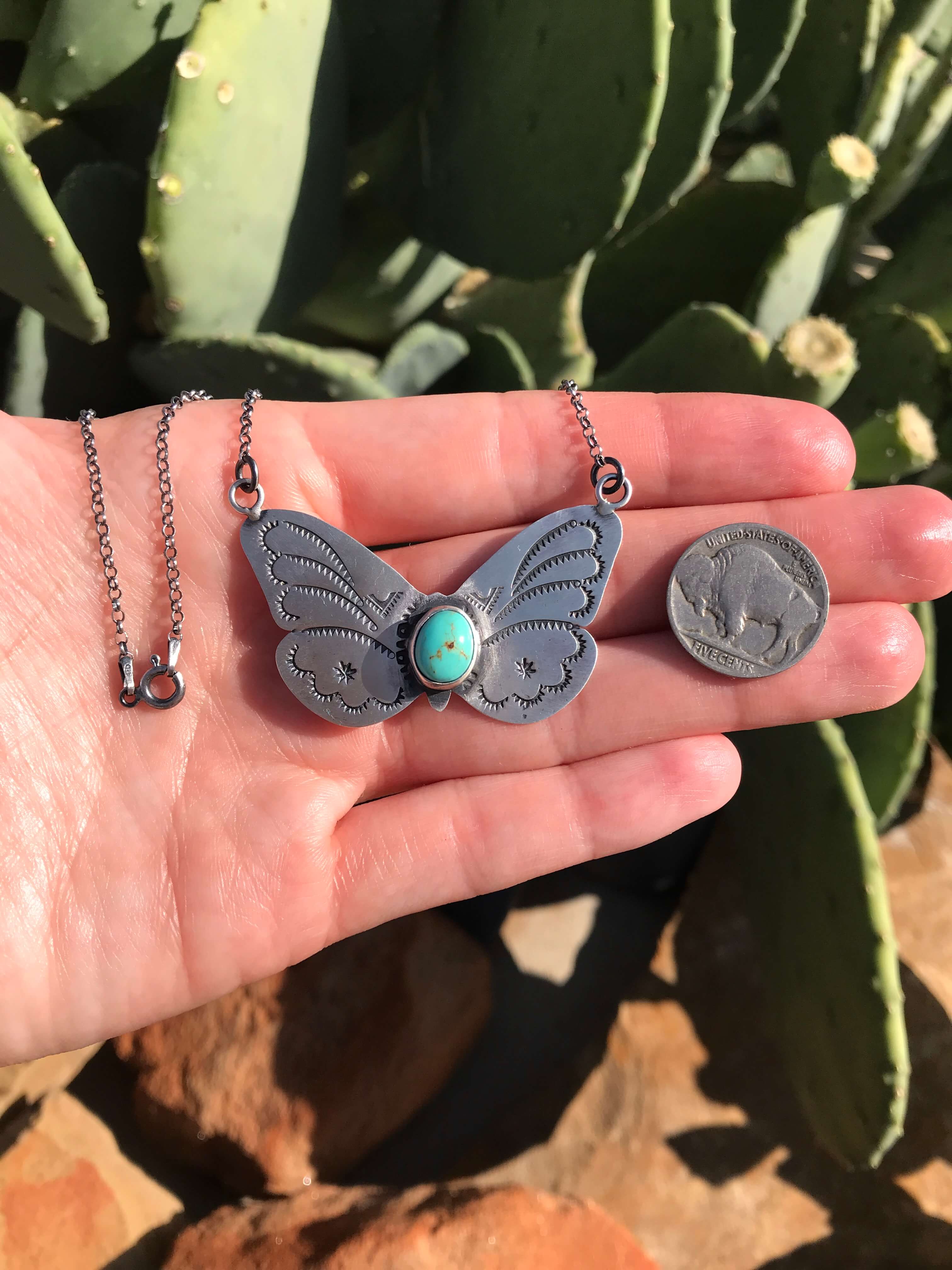 The Butterfly Necklace, 1-Necklaces-Calli Co., Turquoise and Silver Jewelry, Native American Handmade, Zuni Tribe, Navajo Tribe, Brock Texas