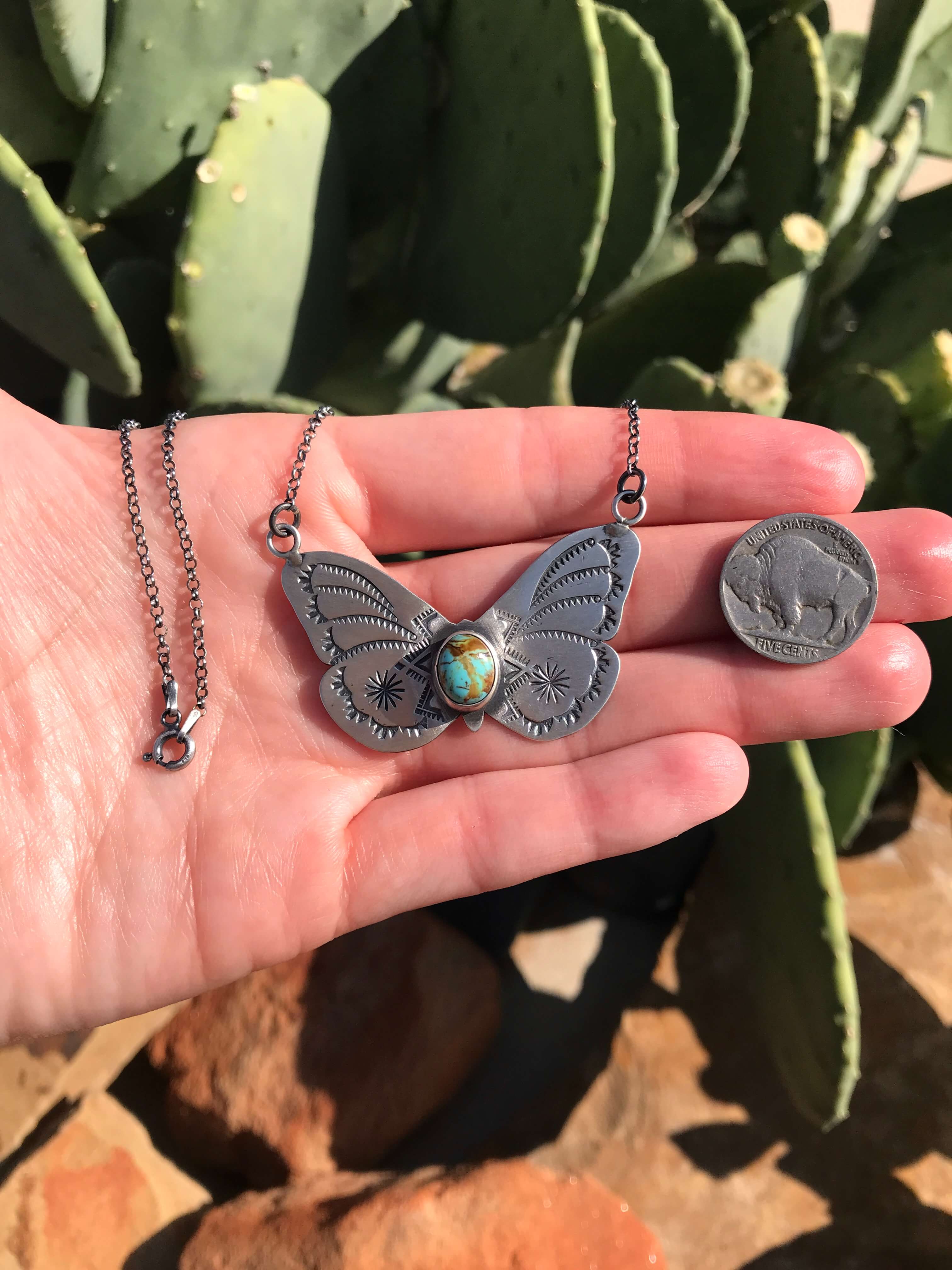 The Butterfly Necklace, 2-Necklaces-Calli Co., Turquoise and Silver Jewelry, Native American Handmade, Zuni Tribe, Navajo Tribe, Brock Texas