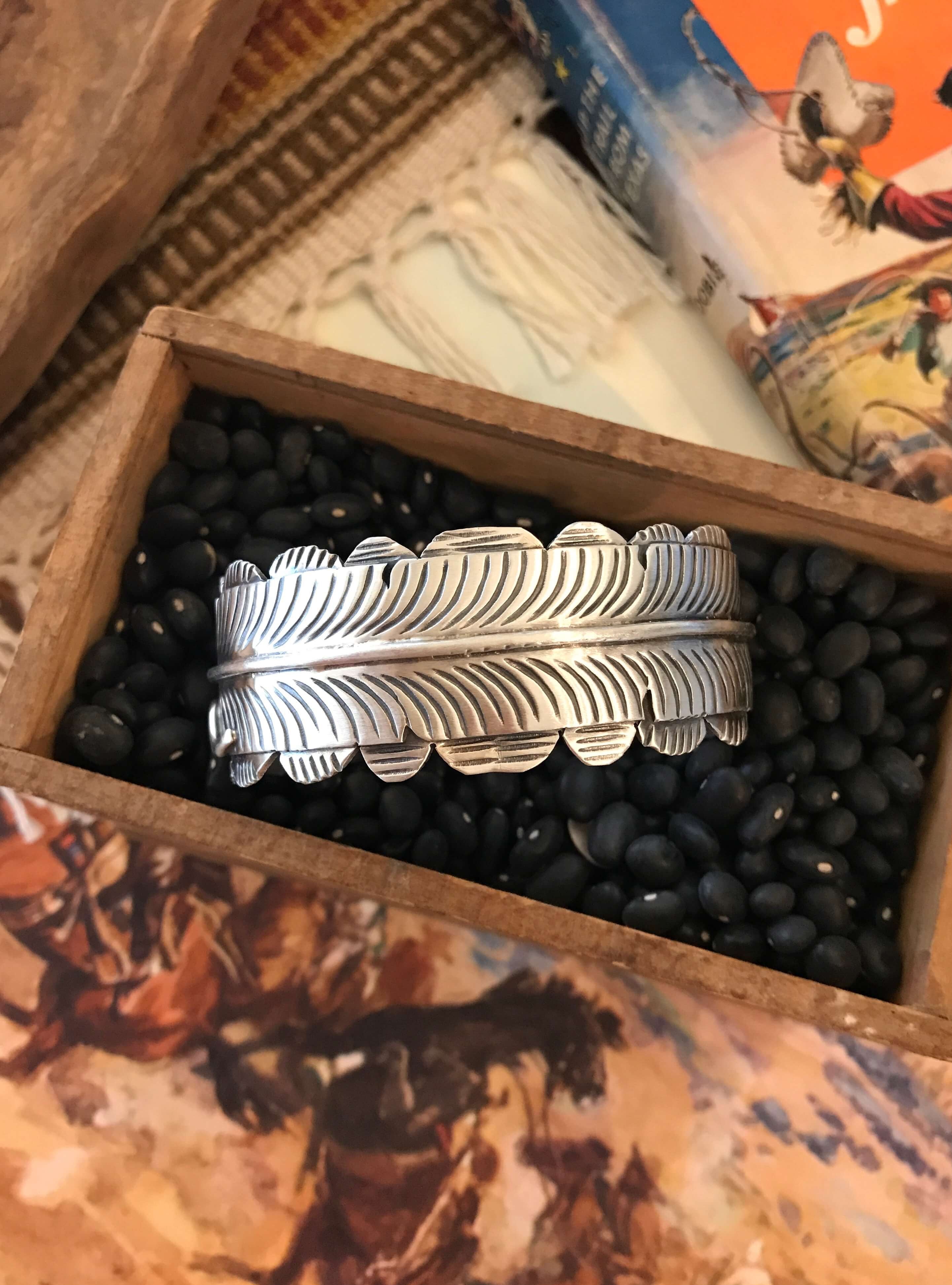 The Stafford Feather Cuff-Bracelets & Cuffs-Calli Co., Turquoise and Silver Jewelry, Native American Handmade, Zuni Tribe, Navajo Tribe, Brock Texas