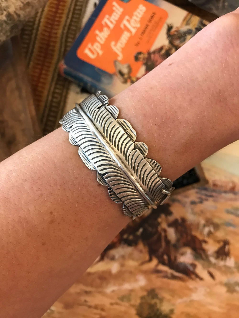 The Stafford Feather Cuff-Bracelets & Cuffs-Calli Co., Turquoise and Silver Jewelry, Native American Handmade, Zuni Tribe, Navajo Tribe, Brock Texas