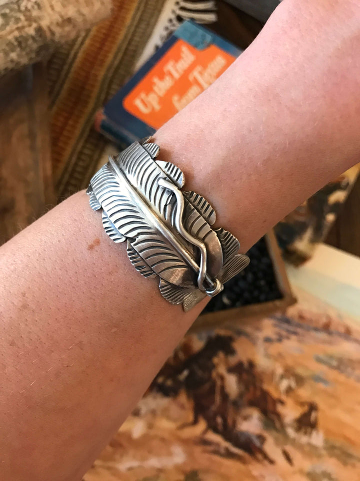 The Stafford Feather Cuff-Bracelets & Cuffs-Calli Co., Turquoise and Silver Jewelry, Native American Handmade, Zuni Tribe, Navajo Tribe, Brock Texas