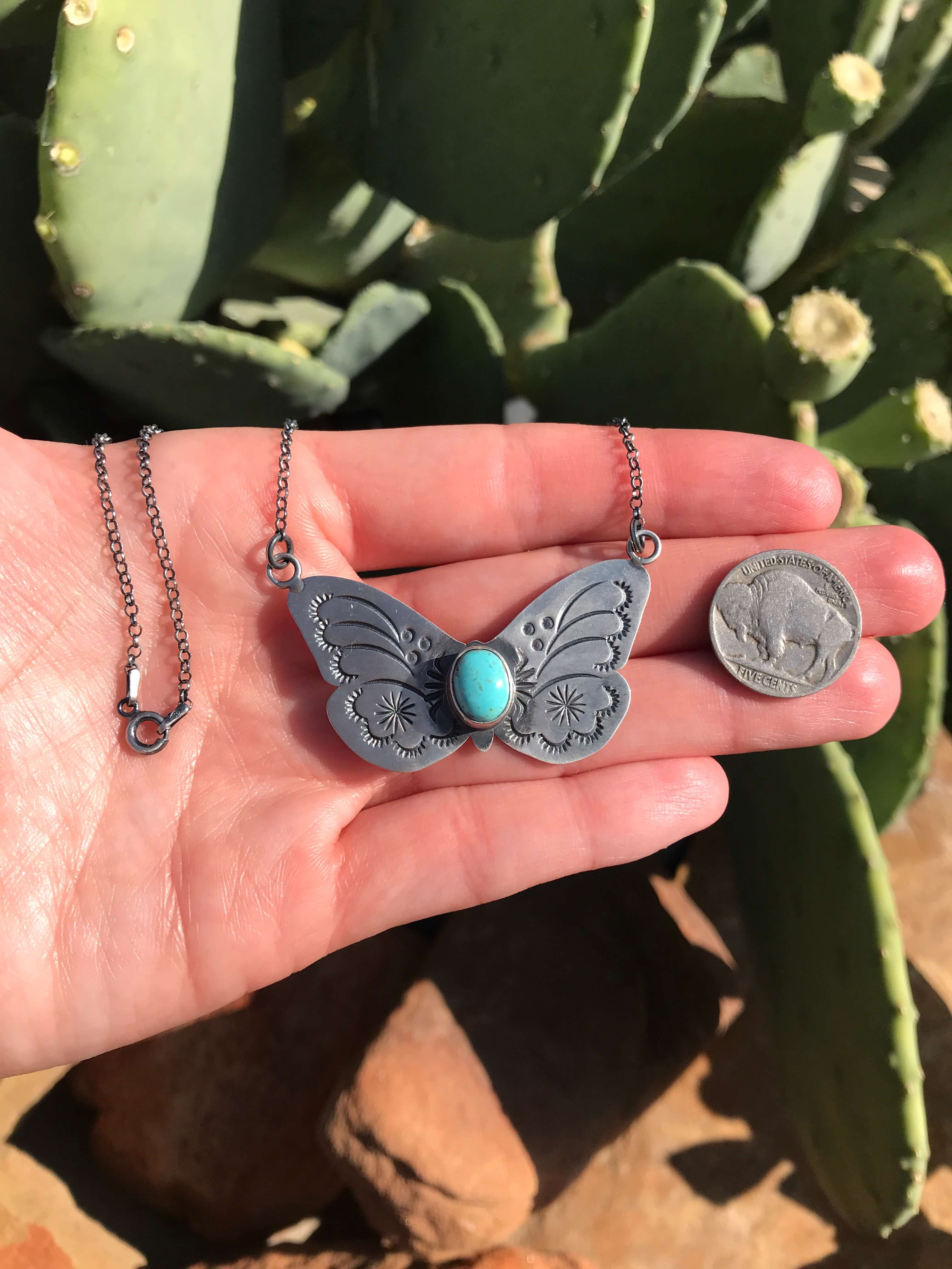 The Butterfly Necklace, 3-Necklaces-Calli Co., Turquoise and Silver Jewelry, Native American Handmade, Zuni Tribe, Navajo Tribe, Brock Texas