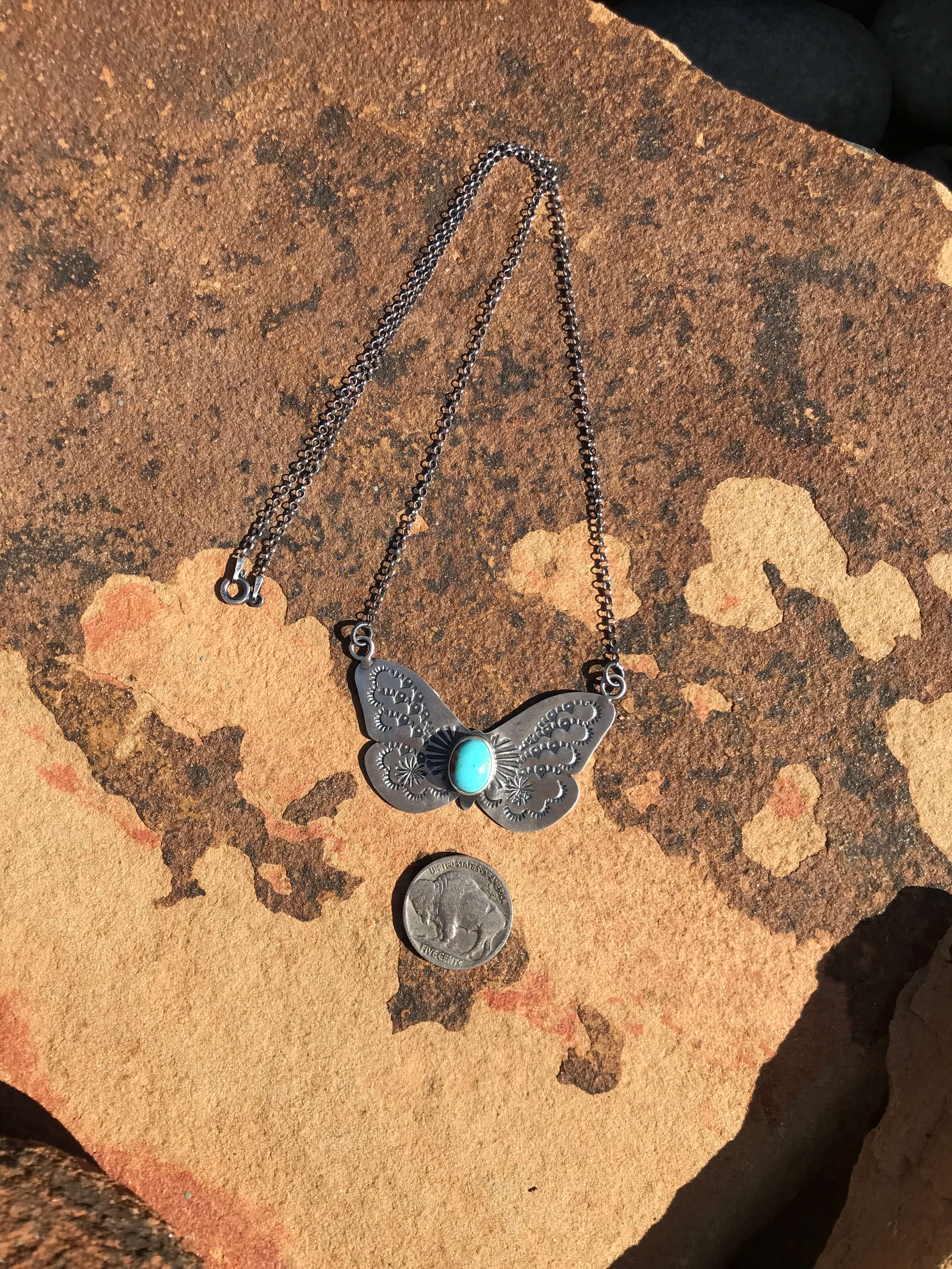 The Butterfly Necklace, 8-Necklaces-Calli Co., Turquoise and Silver Jewelry, Native American Handmade, Zuni Tribe, Navajo Tribe, Brock Texas