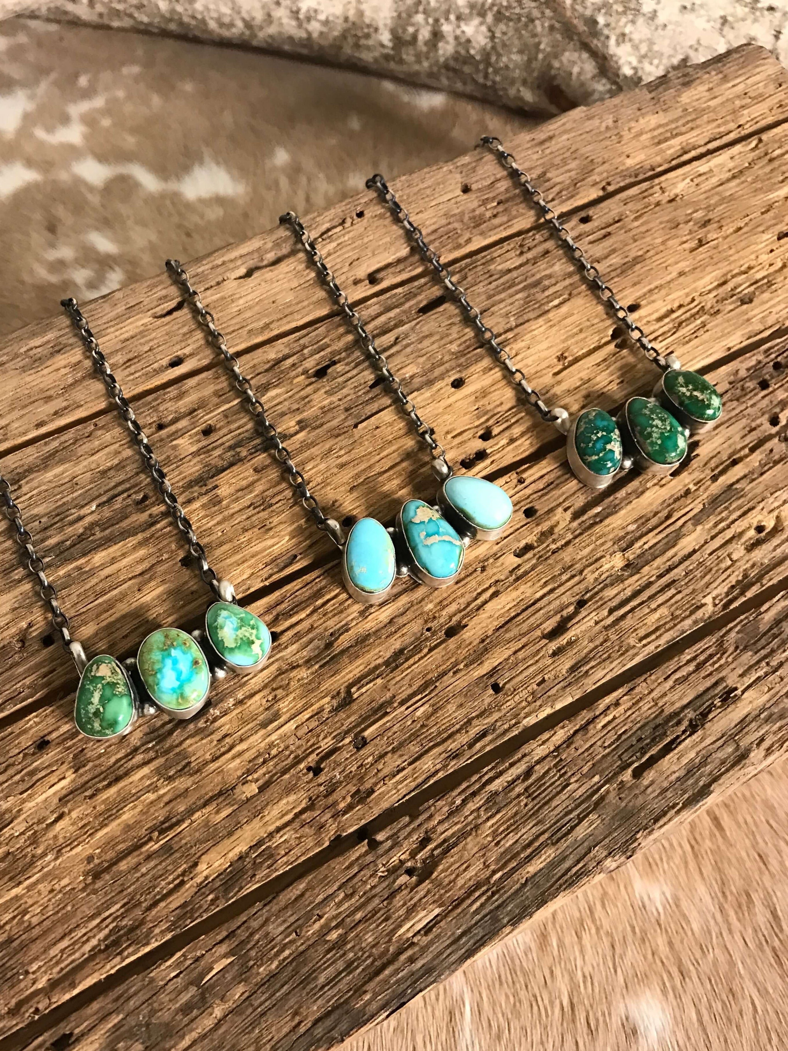 The Mckinnon Turquoise 3 Stone Necklaces-Necklaces-Calli Co., Turquoise and Silver Jewelry, Native American Handmade, Zuni Tribe, Navajo Tribe, Brock Texas