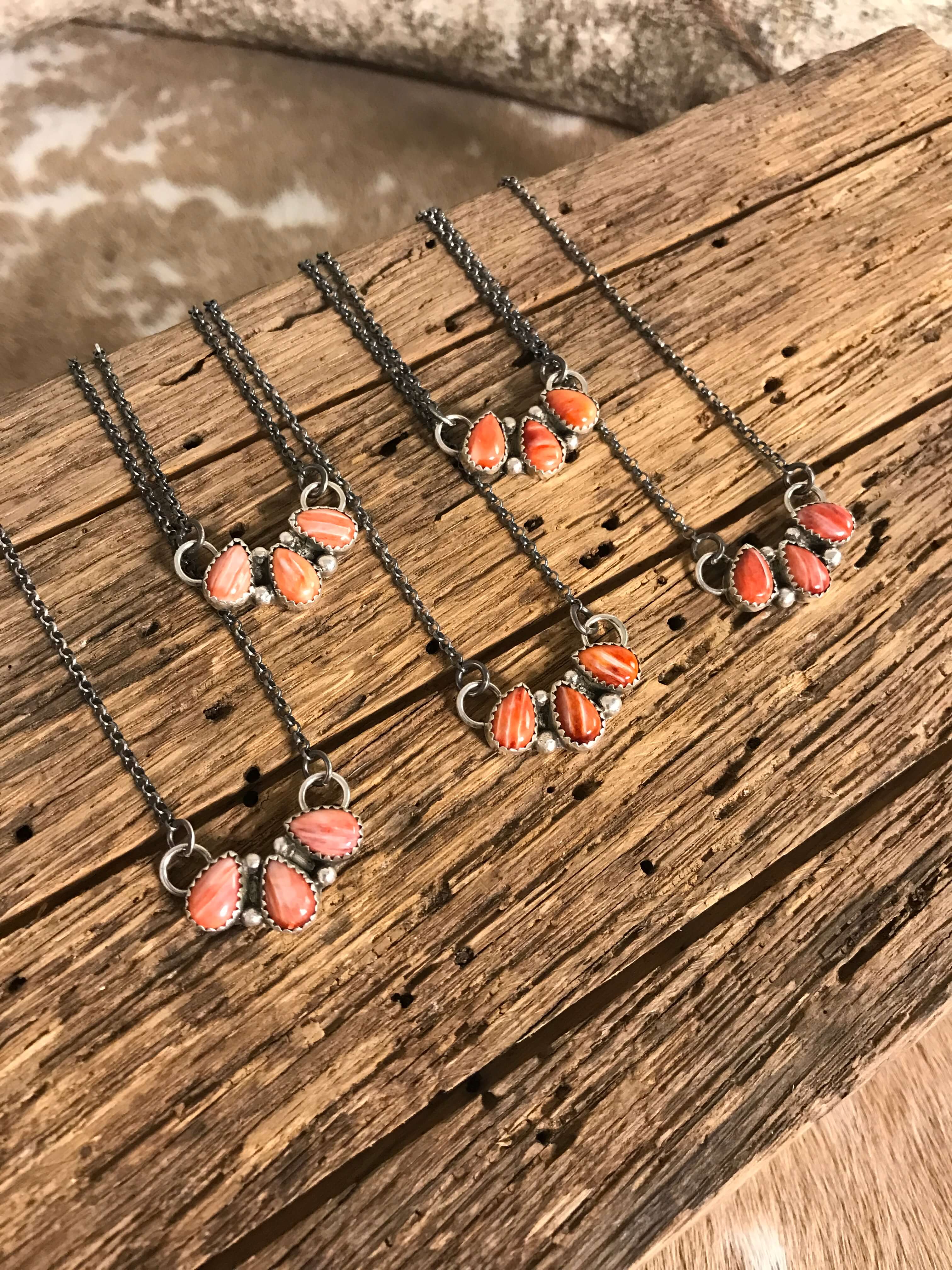 The Rexford Spiny 3 Stone Necklaces-Necklaces-Calli Co., Turquoise and Silver Jewelry, Native American Handmade, Zuni Tribe, Navajo Tribe, Brock Texas