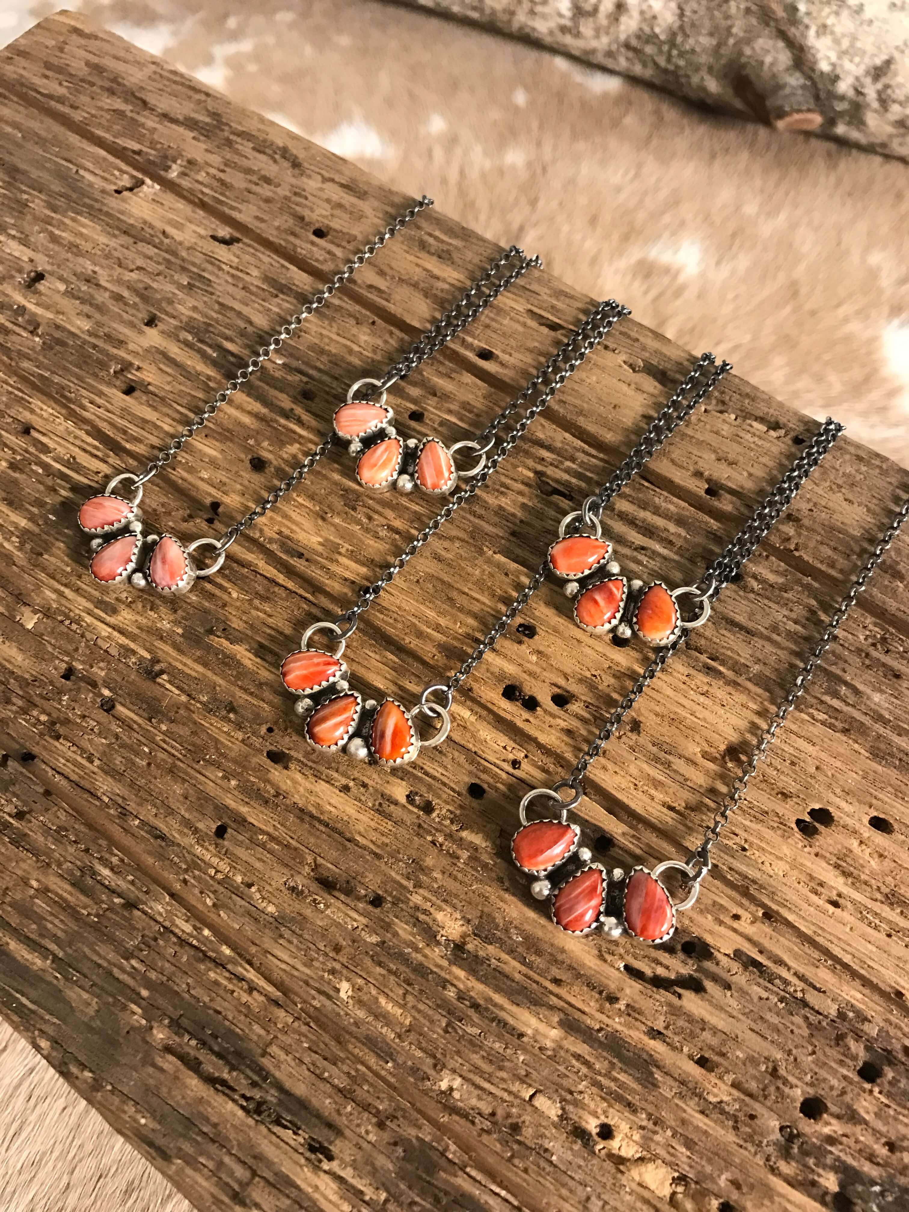 The Rexford Spiny 3 Stone Necklaces-Necklaces-Calli Co., Turquoise and Silver Jewelry, Native American Handmade, Zuni Tribe, Navajo Tribe, Brock Texas