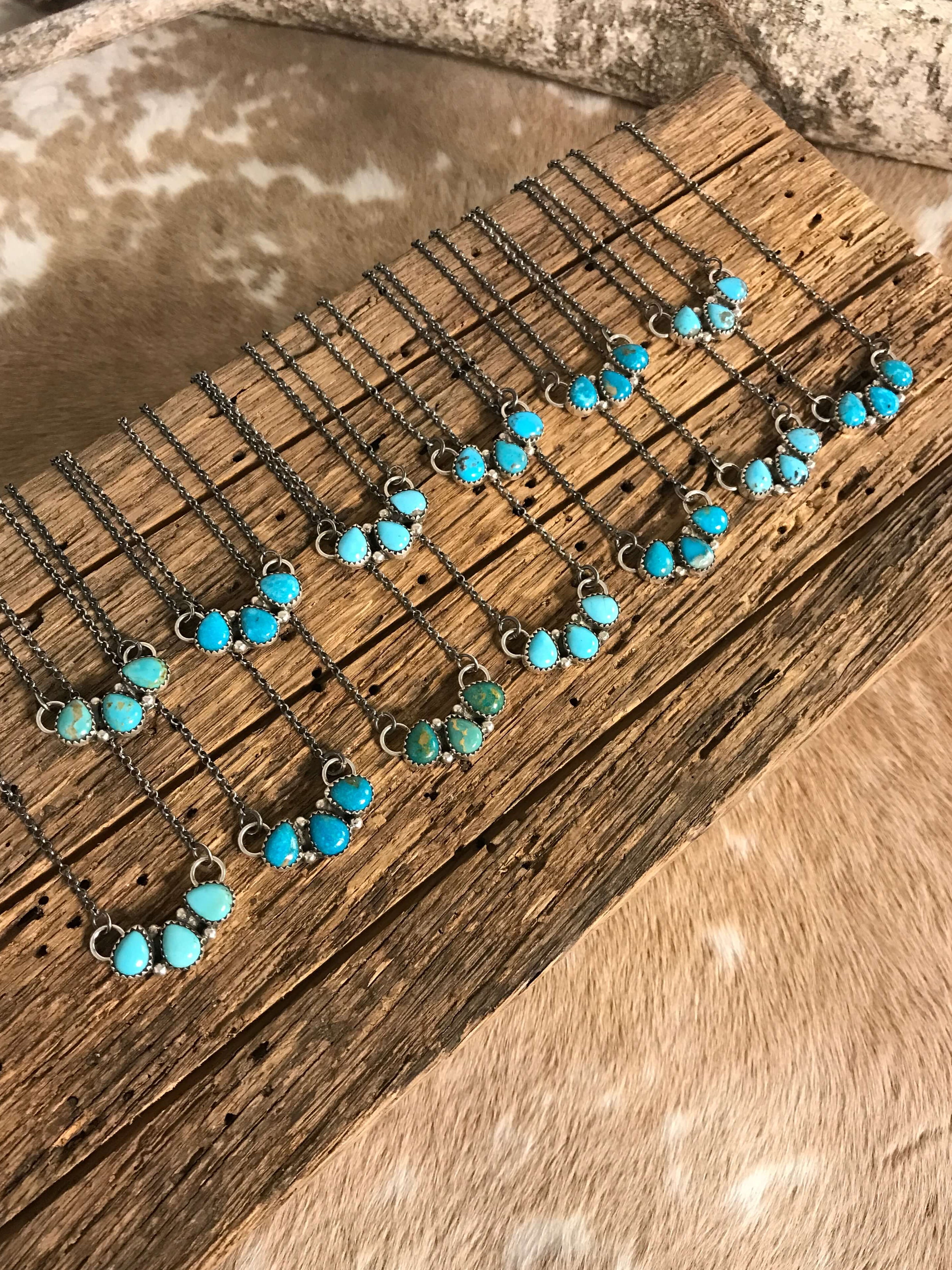 The Rexford Turquoise 3 Stone Necklaces-Necklaces-Calli Co., Turquoise and Silver Jewelry, Native American Handmade, Zuni Tribe, Navajo Tribe, Brock Texas