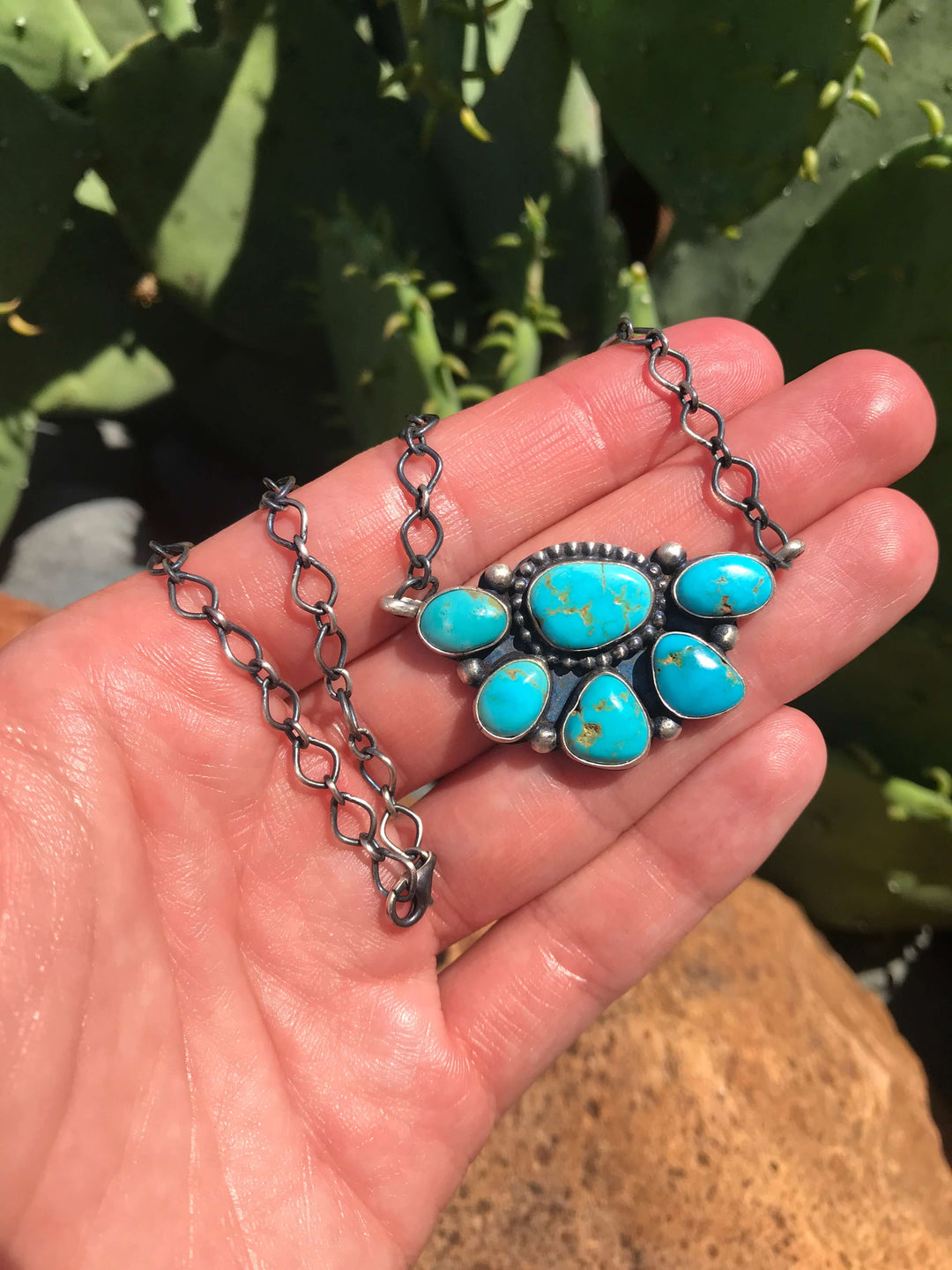 The Big Sky Turquoise Cluster Necklace, 9-Necklaces-Calli Co., Turquoise and Silver Jewelry, Native American Handmade, Zuni Tribe, Navajo Tribe, Brock Texas