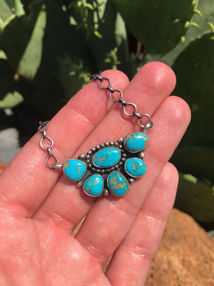 The Big Sky Turquoise Cluster Necklace, 11-Necklaces-Calli Co., Turquoise and Silver Jewelry, Native American Handmade, Zuni Tribe, Navajo Tribe, Brock Texas