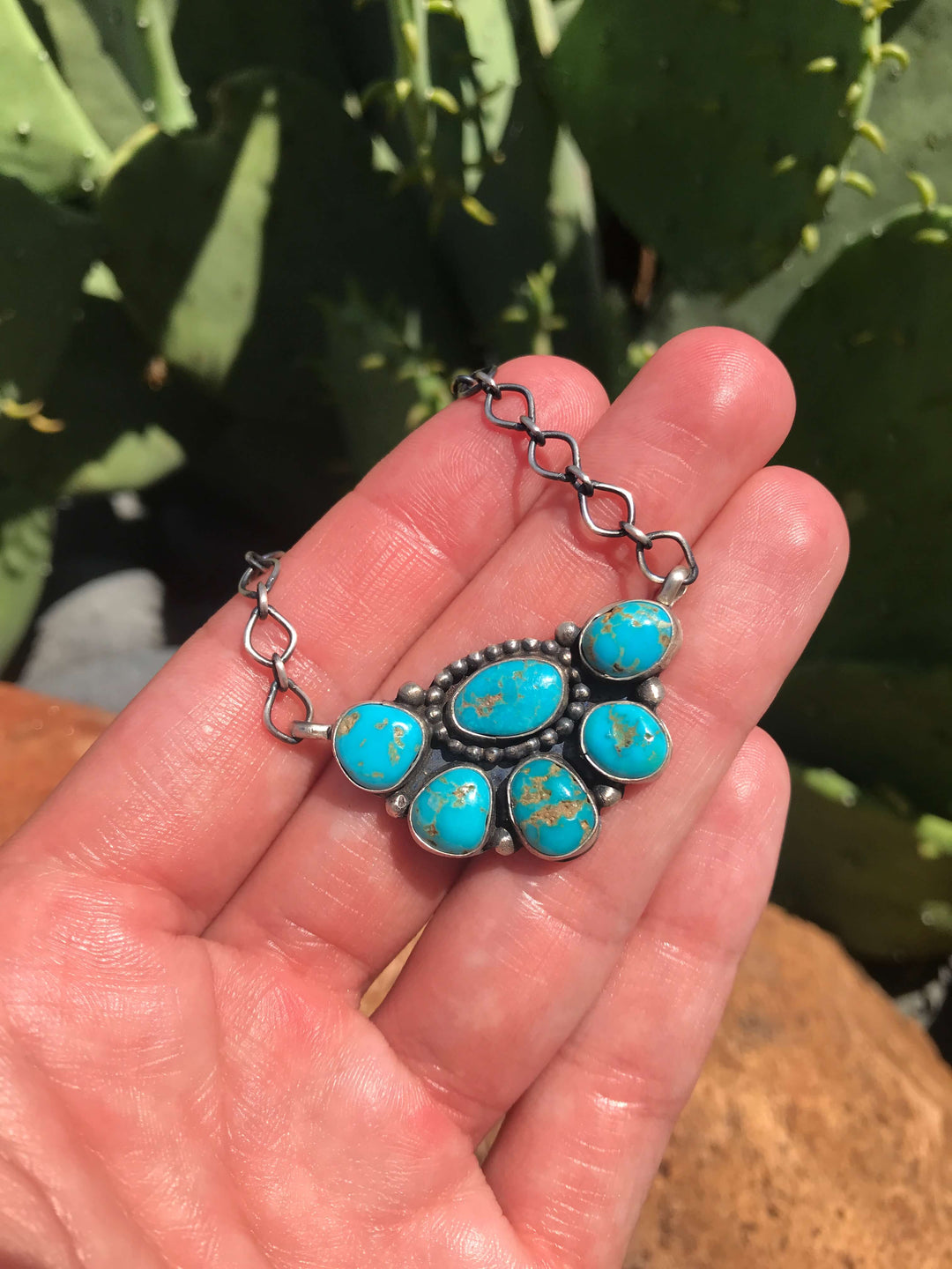 HUGE Southwestern Silver & Turquoise Cluster Squash Blossom