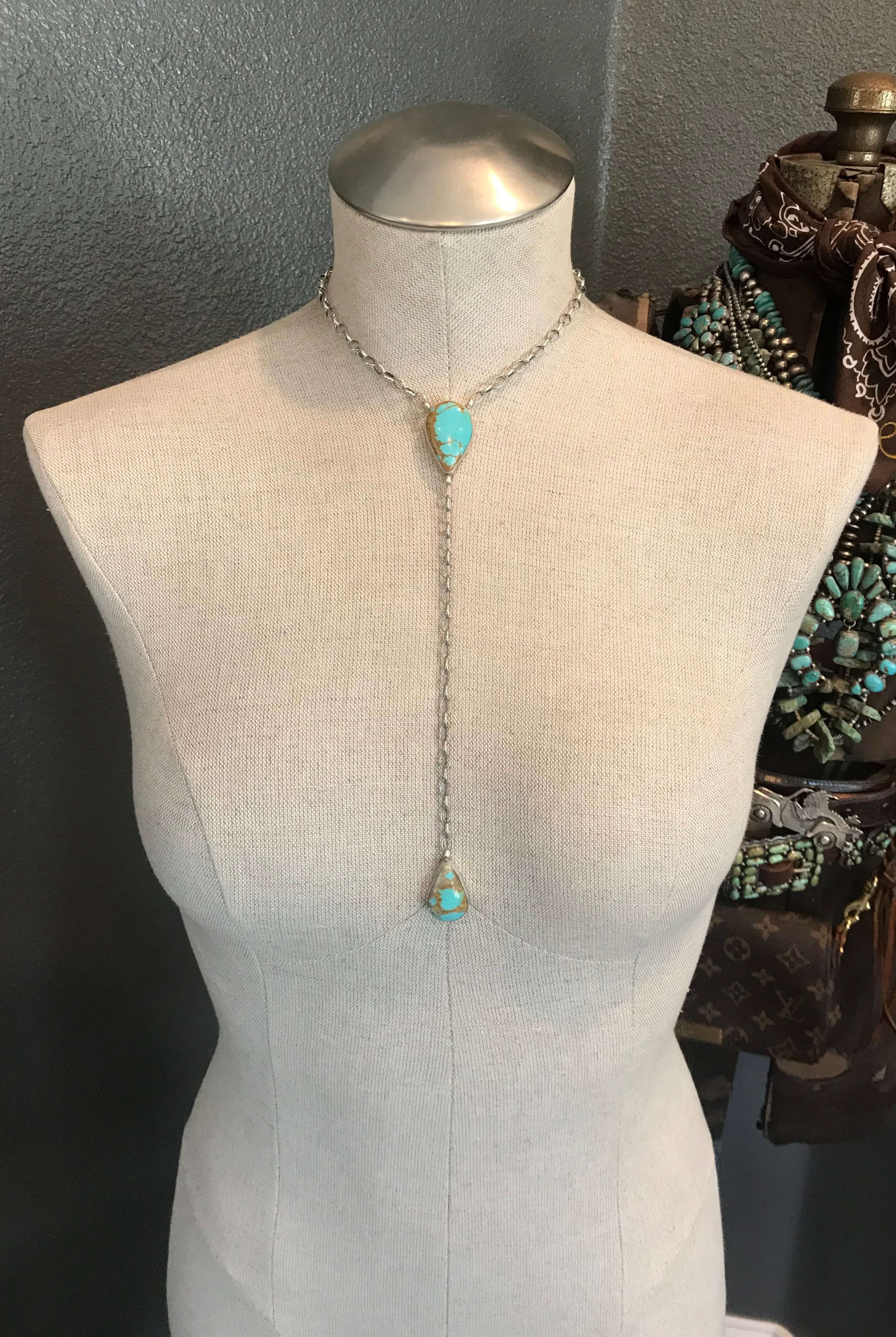 The Ace Lariat Necklace, 10-Necklaces-Calli Co., Turquoise and Silver Jewelry, Native American Handmade, Zuni Tribe, Navajo Tribe, Brock Texas