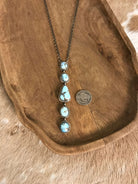 The Arroyo 5 Stone Lariat Necklace, 2-Necklaces-Calli Co., Turquoise and Silver Jewelry, Native American Handmade, Zuni Tribe, Navajo Tribe, Brock Texas