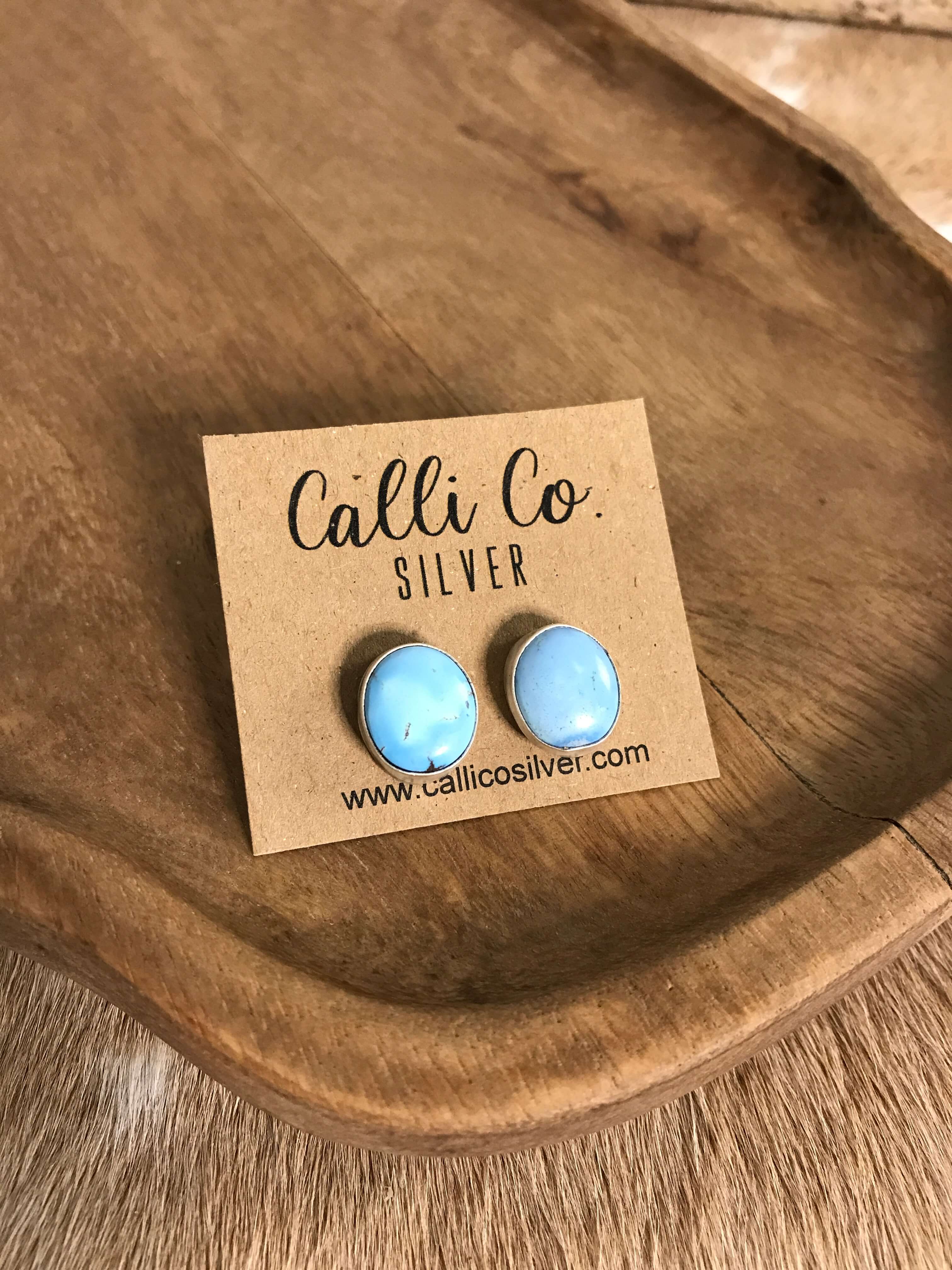 The Golden Hills Studs, 2-Earrings-Calli Co., Turquoise and Silver Jewelry, Native American Handmade, Zuni Tribe, Navajo Tribe, Brock Texas