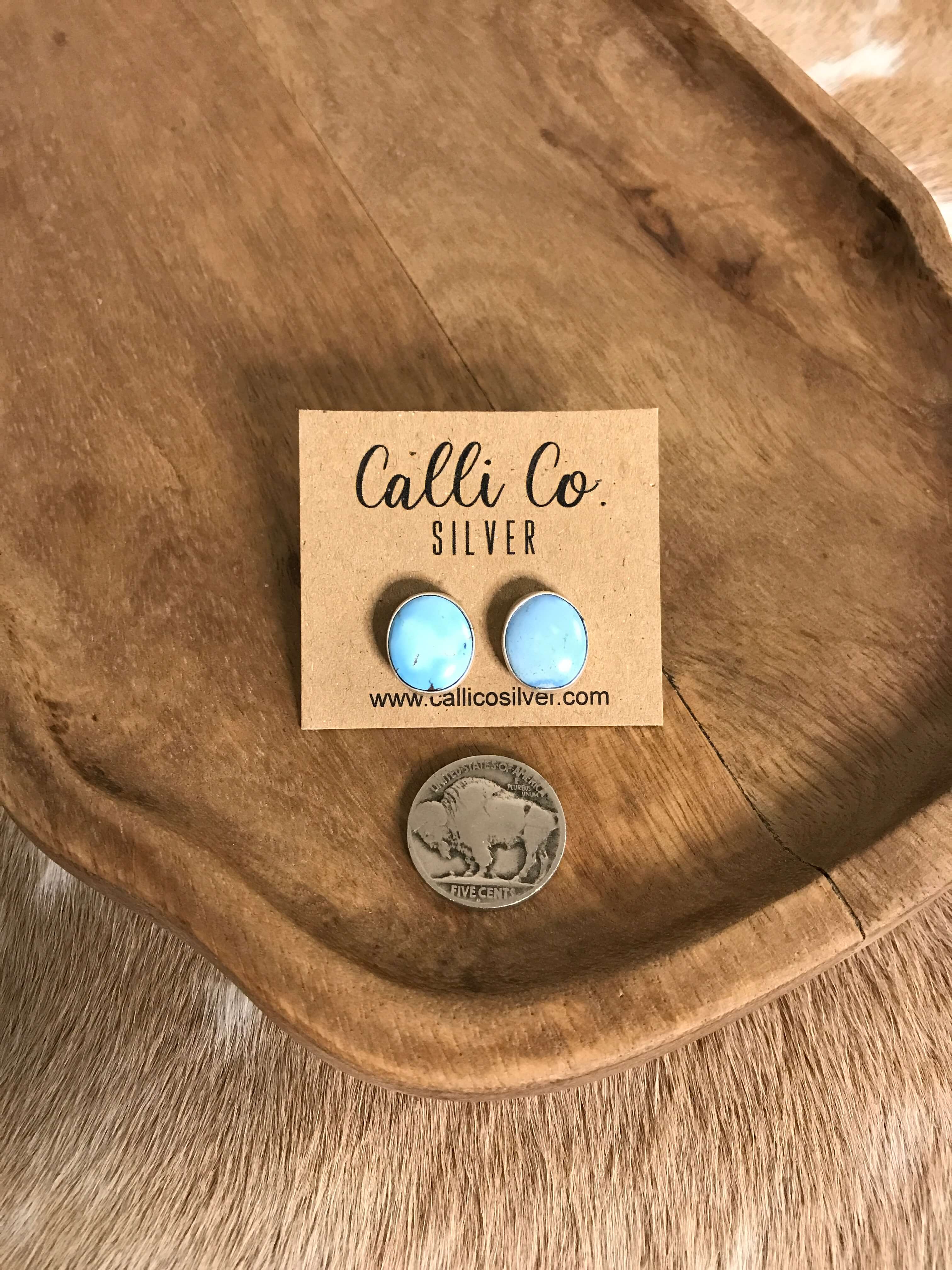 The Golden Hills Studs, 2-Earrings-Calli Co., Turquoise and Silver Jewelry, Native American Handmade, Zuni Tribe, Navajo Tribe, Brock Texas