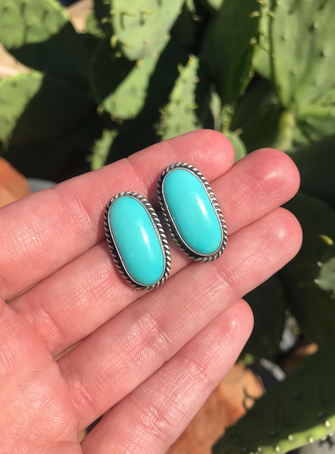 The Turquoise Studs, 2-Earrings-Calli Co., Turquoise and Silver Jewelry, Native American Handmade, Zuni Tribe, Navajo Tribe, Brock Texas