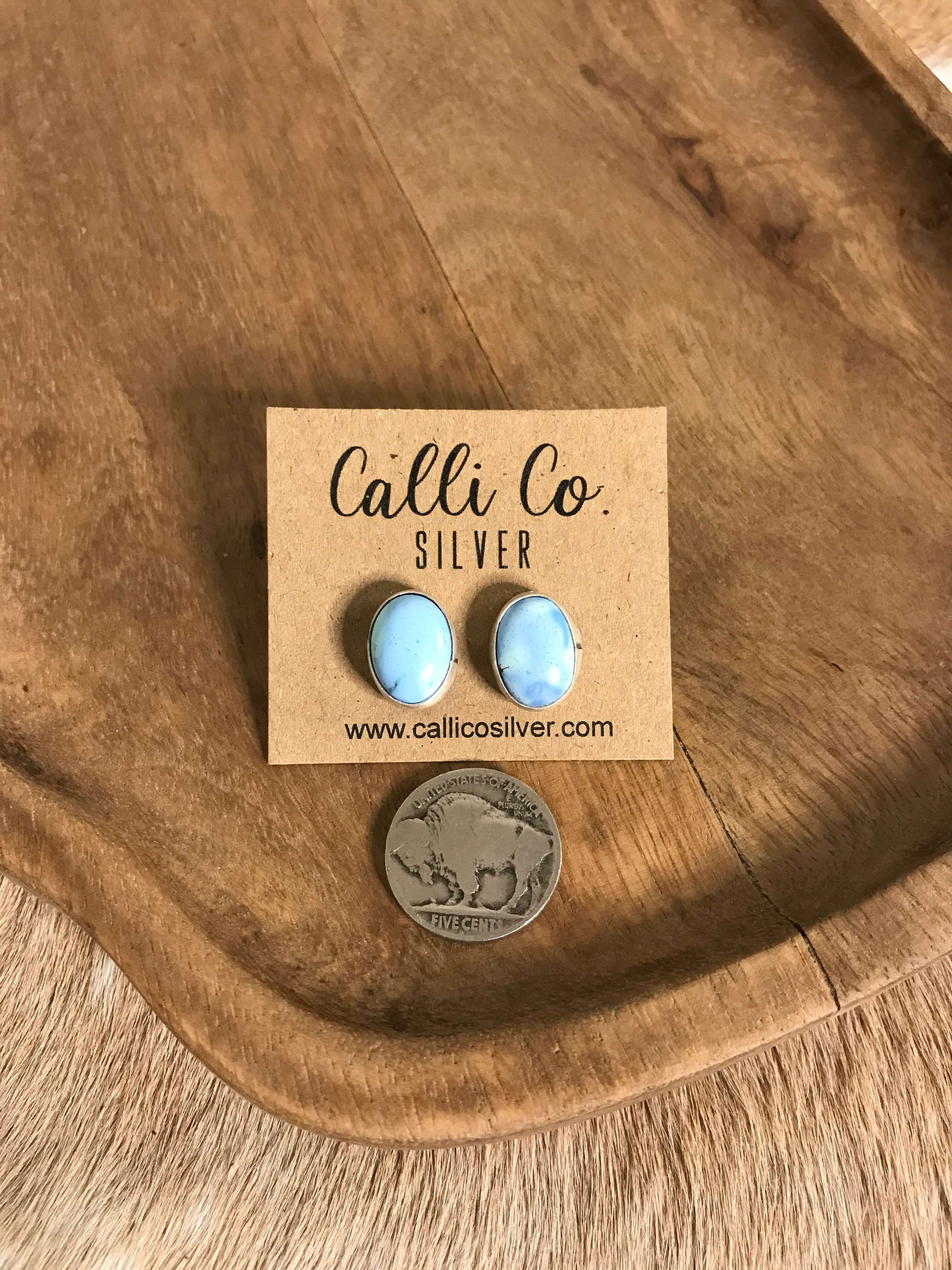 The Golden Hills Studs, 12-Earrings-Calli Co., Turquoise and Silver Jewelry, Native American Handmade, Zuni Tribe, Navajo Tribe, Brock Texas