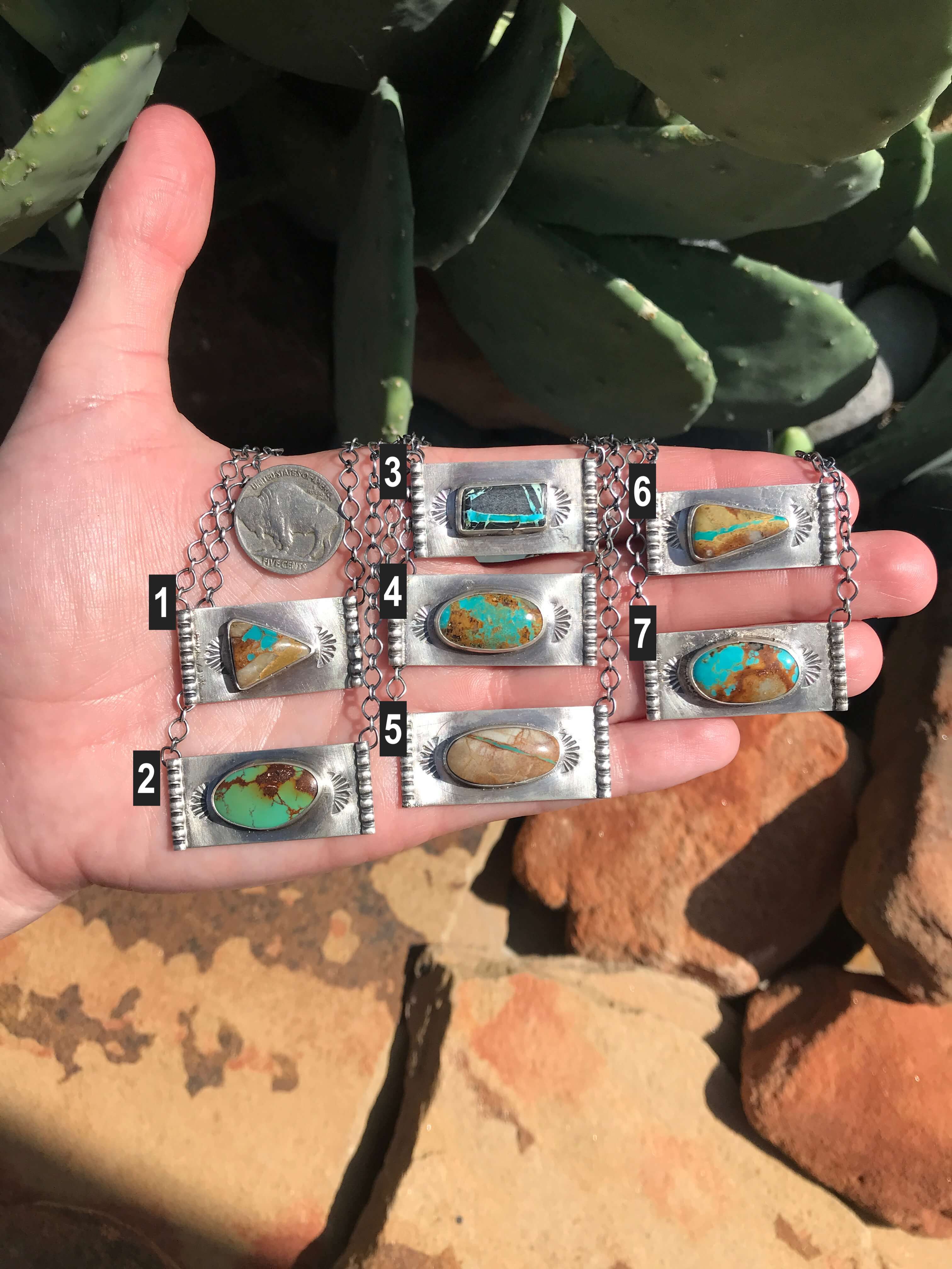 The Portrait Necklaces-Necklaces-Calli Co., Turquoise and Silver Jewelry, Native American Handmade, Zuni Tribe, Navajo Tribe, Brock Texas