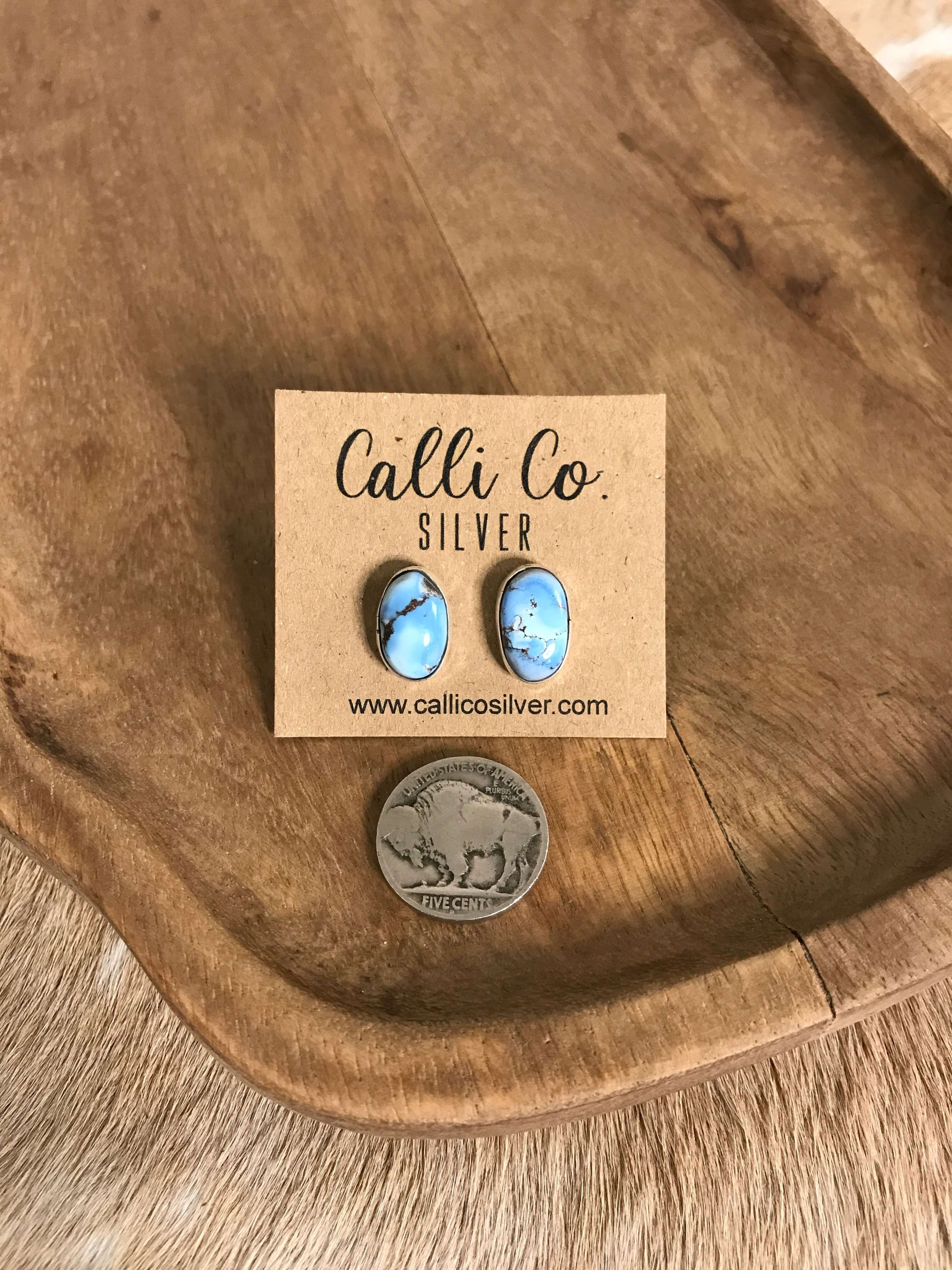 The Golden Hills Studs, 20-Earrings-Calli Co., Turquoise and Silver Jewelry, Native American Handmade, Zuni Tribe, Navajo Tribe, Brock Texas