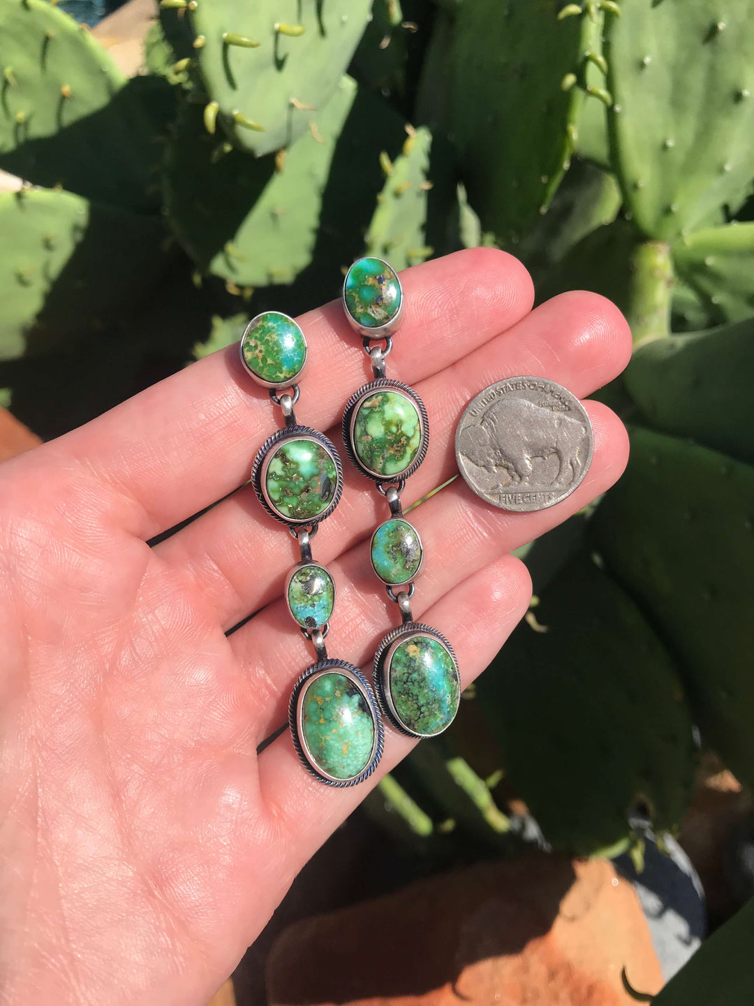 The 4 Stone Drop Earrings, 6-Earrings-Calli Co., Turquoise and Silver Jewelry, Native American Handmade, Zuni Tribe, Navajo Tribe, Brock Texas
