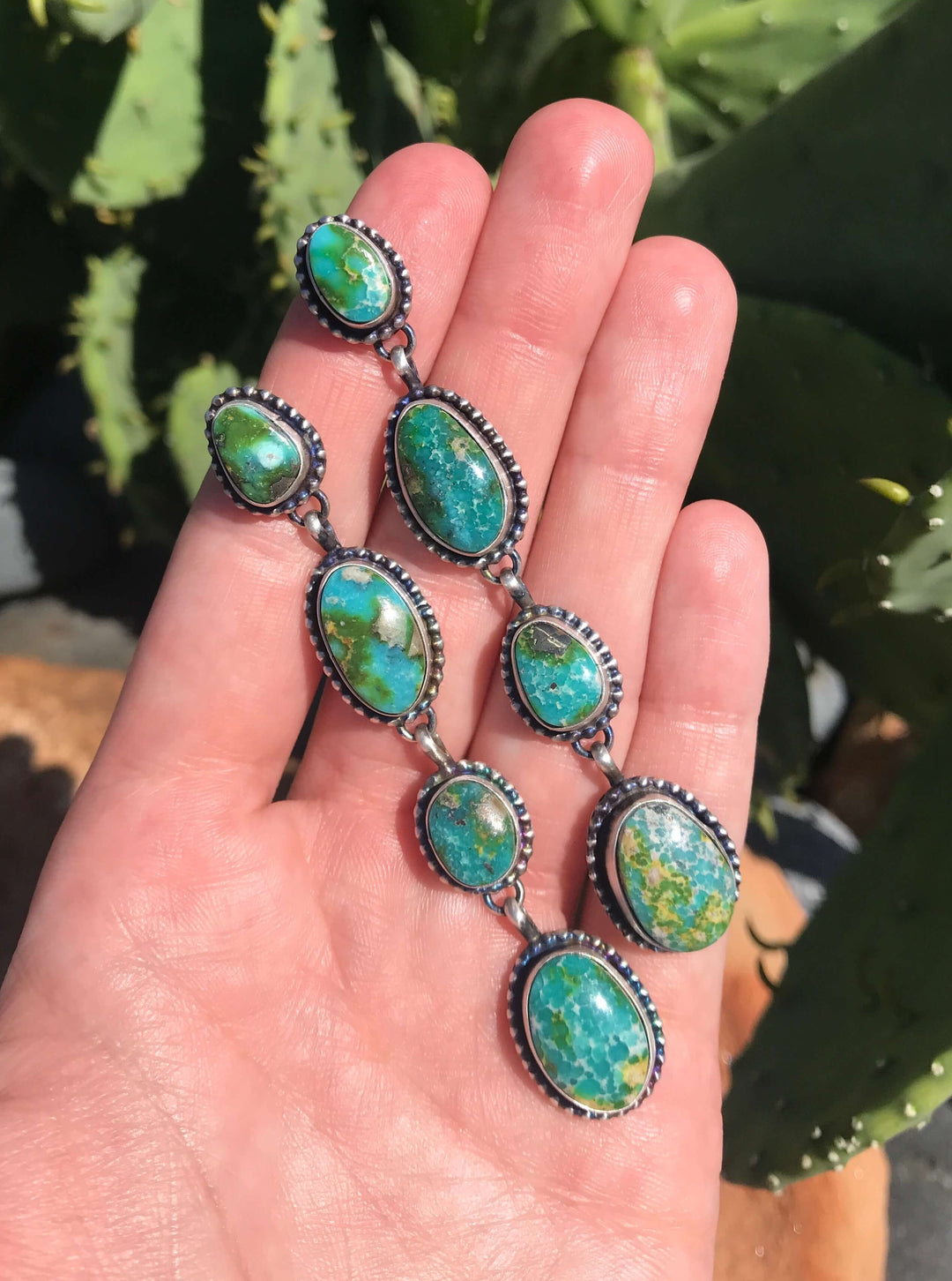 The 4 Stone Drop Earrings, 4-Earrings-Calli Co., Turquoise and Silver Jewelry, Native American Handmade, Zuni Tribe, Navajo Tribe, Brock Texas