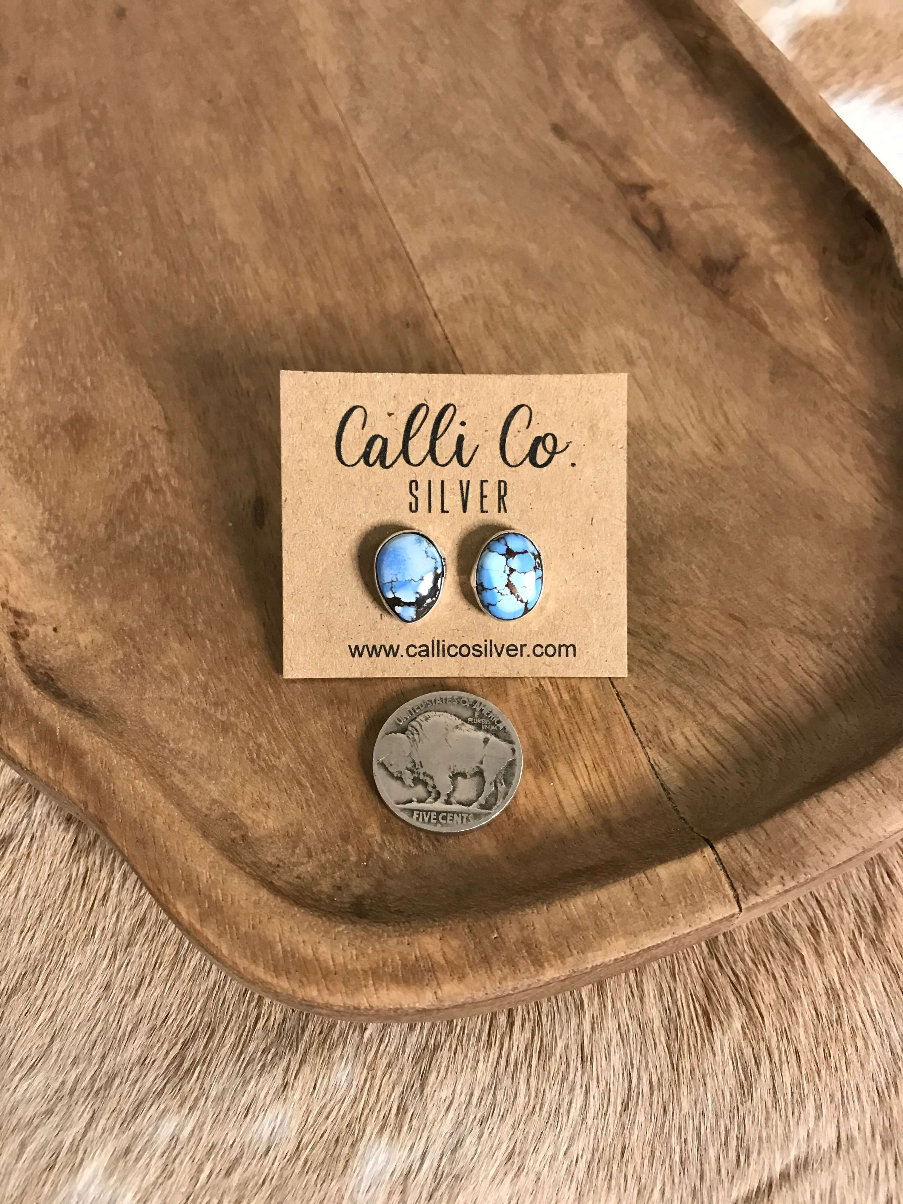 The Golden Hills Studs, 27-Earrings-Calli Co., Turquoise and Silver Jewelry, Native American Handmade, Zuni Tribe, Navajo Tribe, Brock Texas