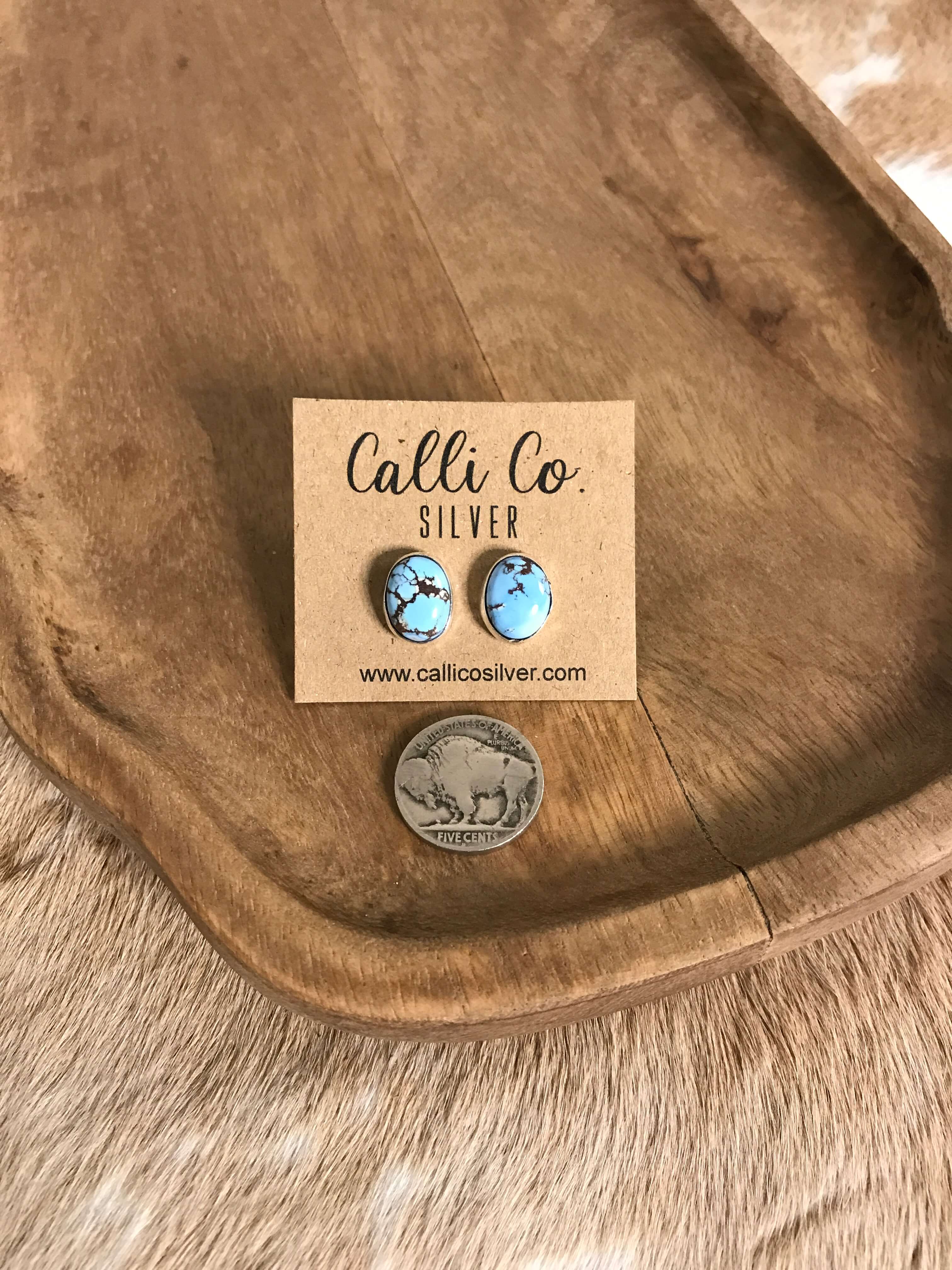 The Golden Hills Studs, 28-Earrings-Calli Co., Turquoise and Silver Jewelry, Native American Handmade, Zuni Tribe, Navajo Tribe, Brock Texas