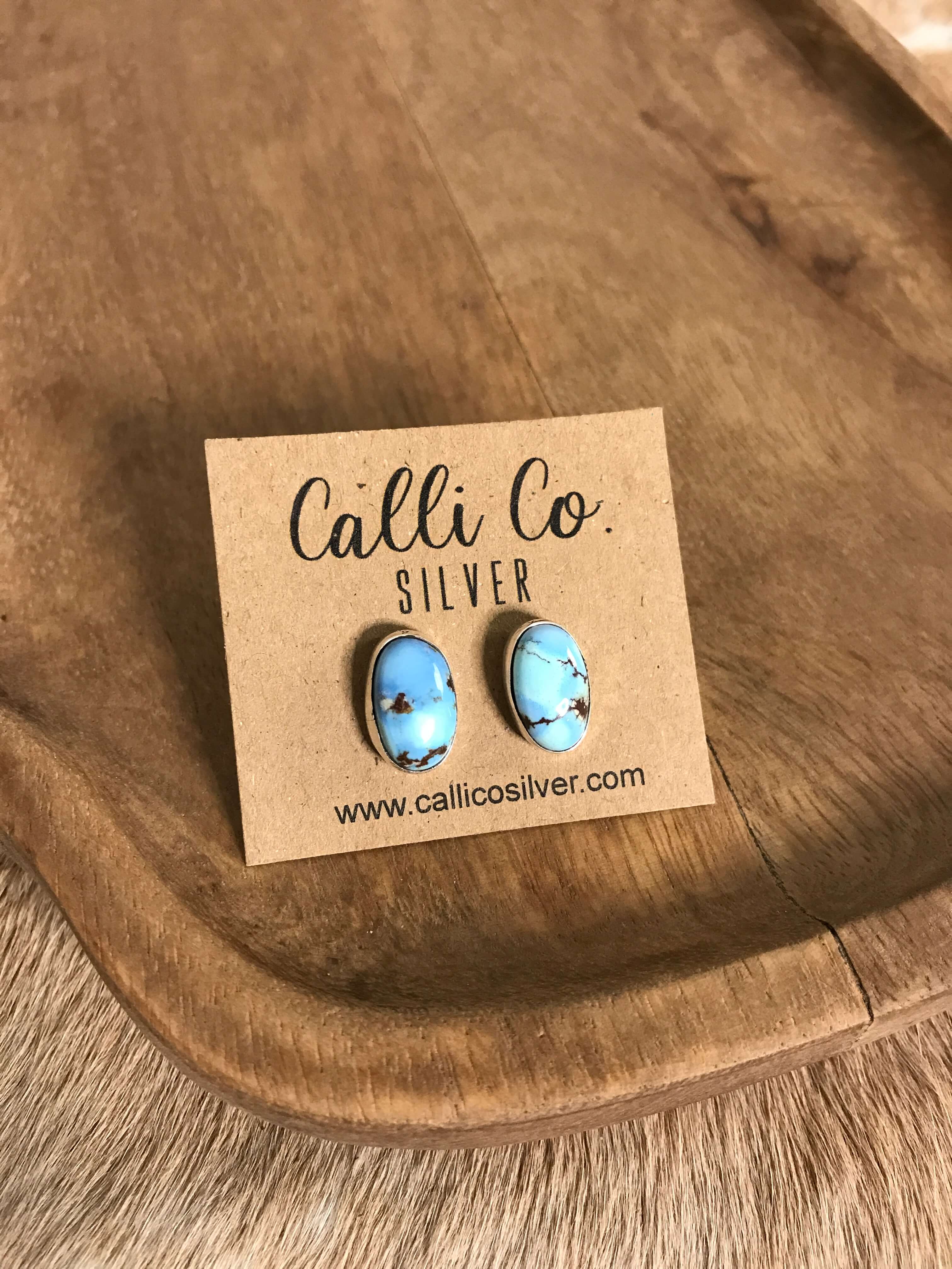 The Golden Hills Studs, 29-Earrings-Calli Co., Turquoise and Silver Jewelry, Native American Handmade, Zuni Tribe, Navajo Tribe, Brock Texas