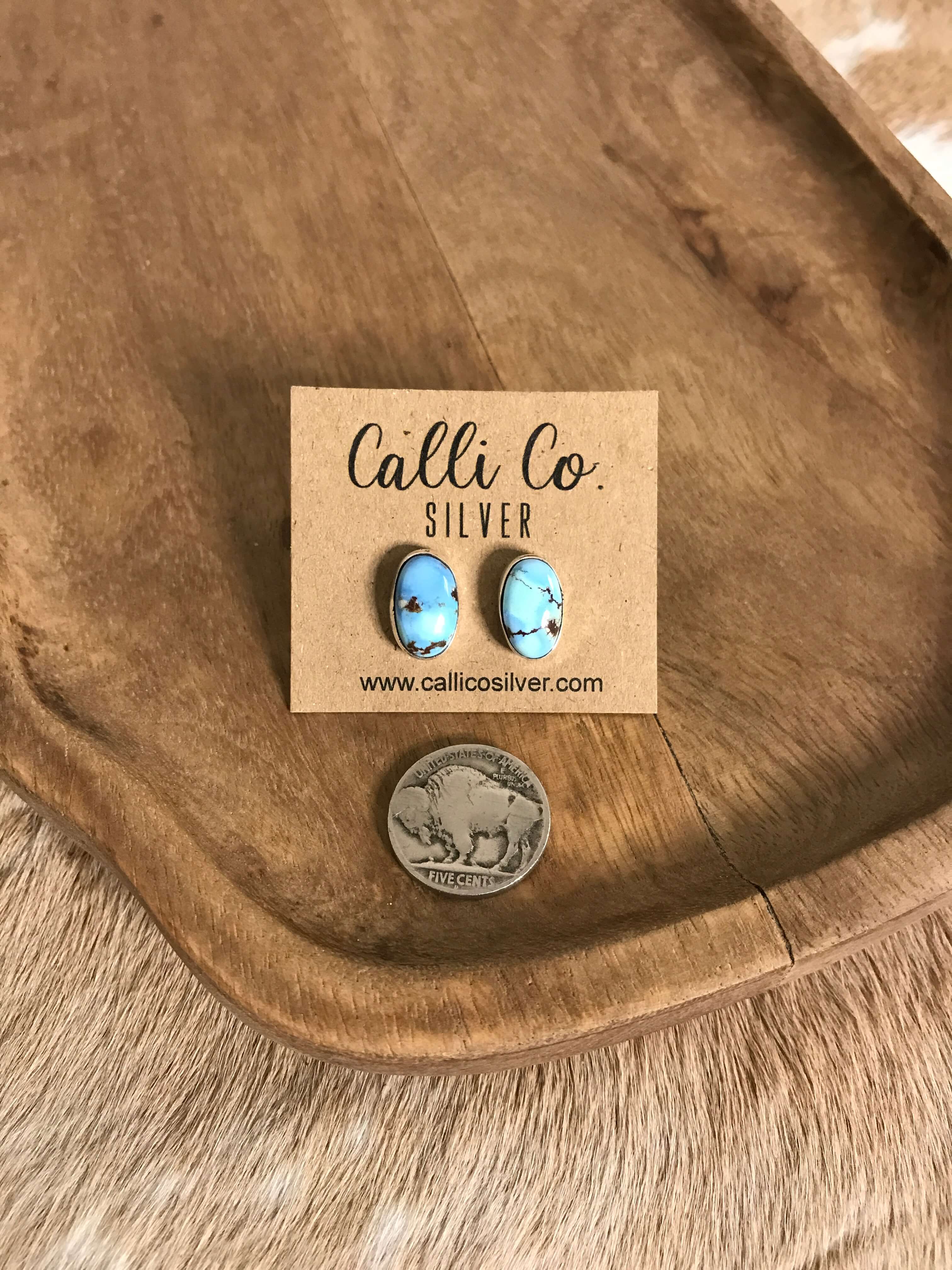 The Golden Hills Studs, 29-Earrings-Calli Co., Turquoise and Silver Jewelry, Native American Handmade, Zuni Tribe, Navajo Tribe, Brock Texas