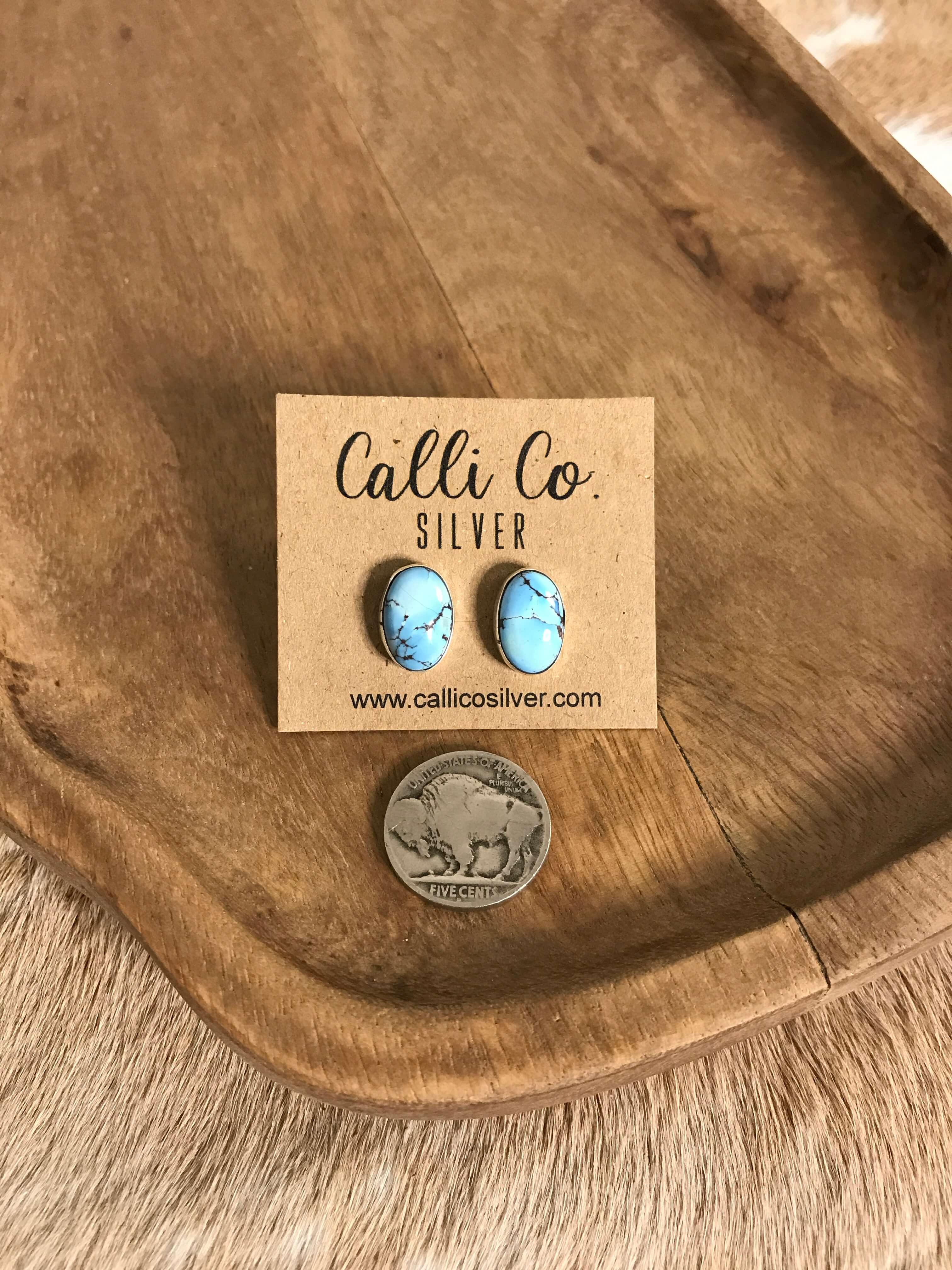 The Golden Hills Studs, 30-Earrings-Calli Co., Turquoise and Silver Jewelry, Native American Handmade, Zuni Tribe, Navajo Tribe, Brock Texas
