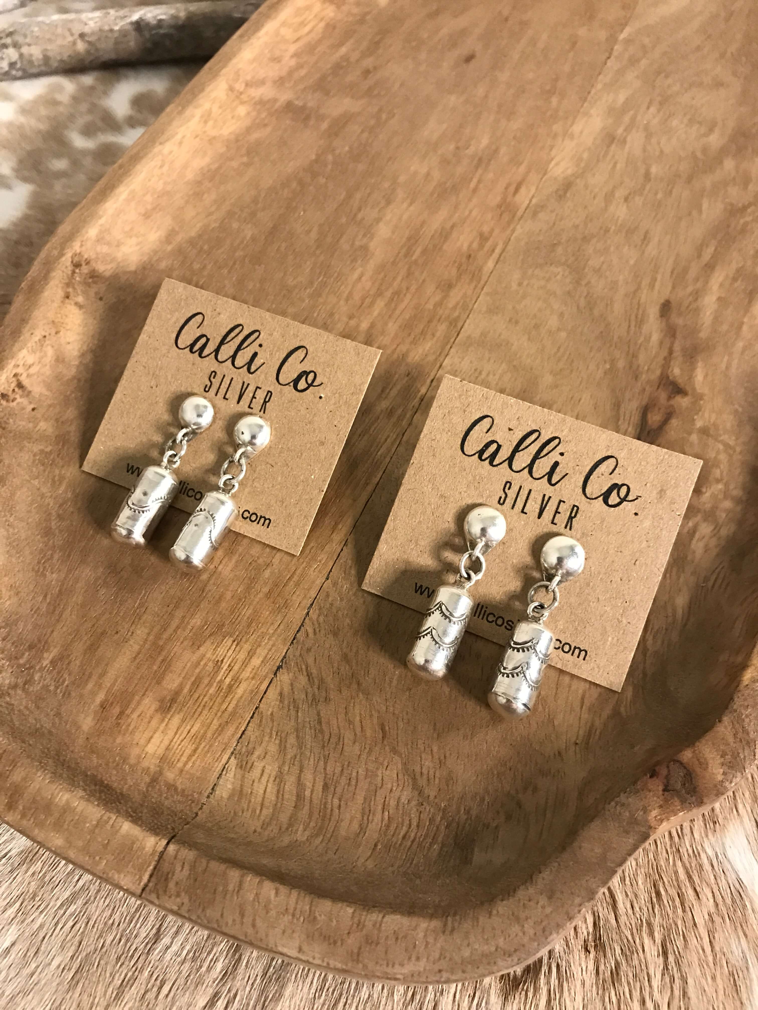 The Keota Barrel Earrings-Earrings-Calli Co., Turquoise and Silver Jewelry, Native American Handmade, Zuni Tribe, Navajo Tribe, Brock Texas
