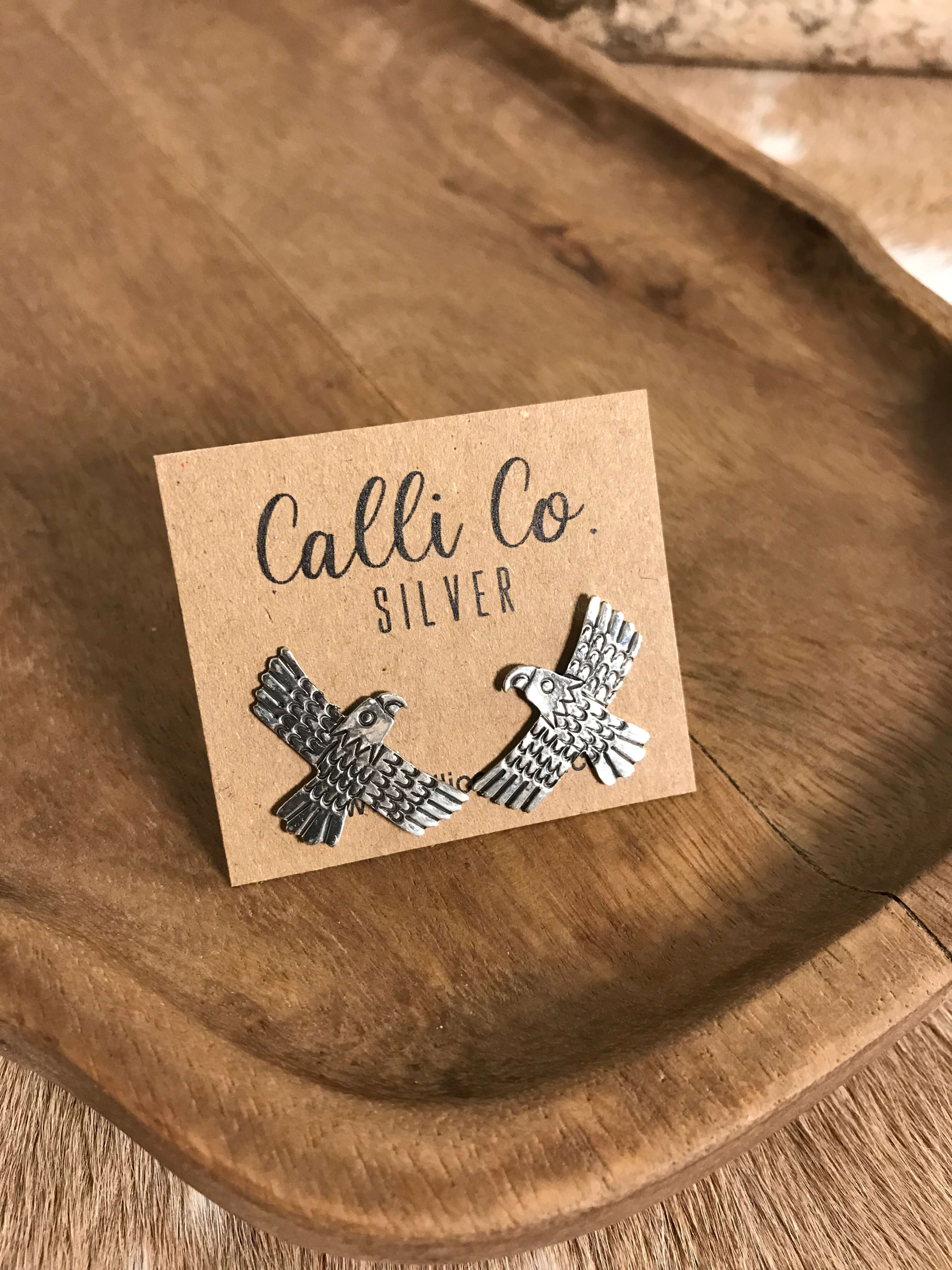 The Thunderbird Earrings-Earrings-Calli Co., Turquoise and Silver Jewelry, Native American Handmade, Zuni Tribe, Navajo Tribe, Brock Texas