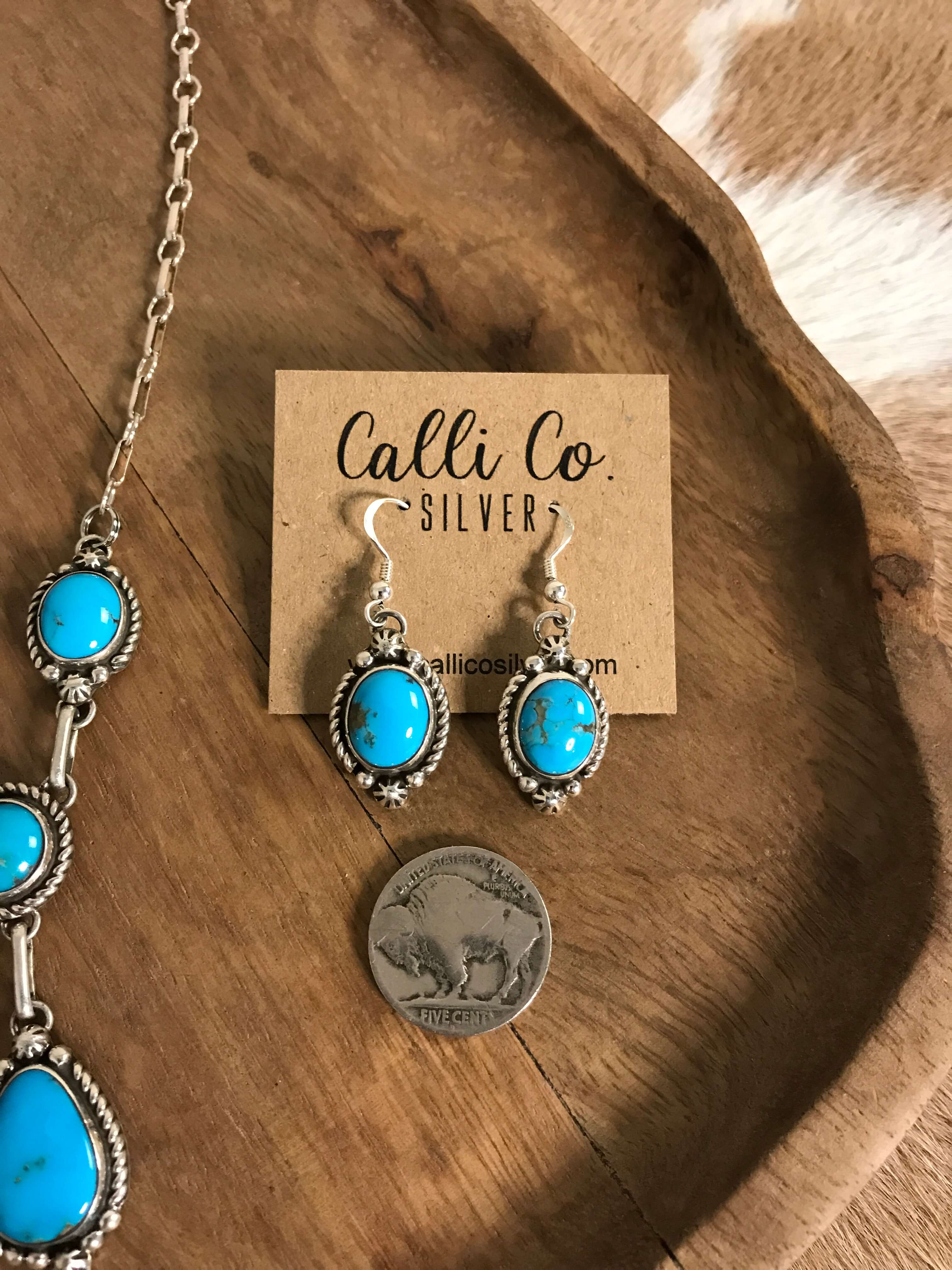The Tullamore Lariat Necklace Set-Necklaces-Calli Co., Turquoise and Silver Jewelry, Native American Handmade, Zuni Tribe, Navajo Tribe, Brock Texas