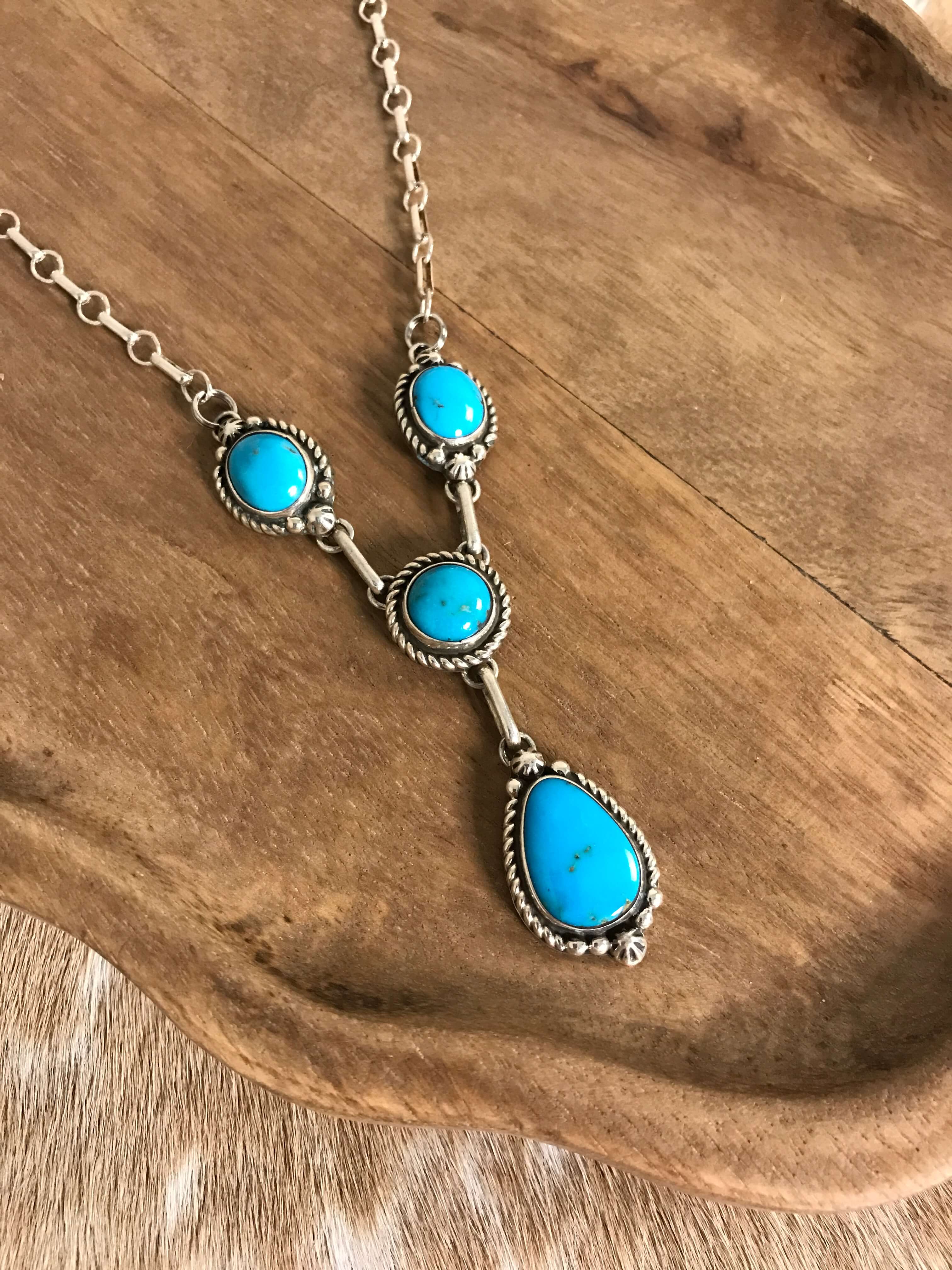 The Tullamore Lariat Necklace Set-Necklaces-Calli Co., Turquoise and Silver Jewelry, Native American Handmade, Zuni Tribe, Navajo Tribe, Brock Texas
