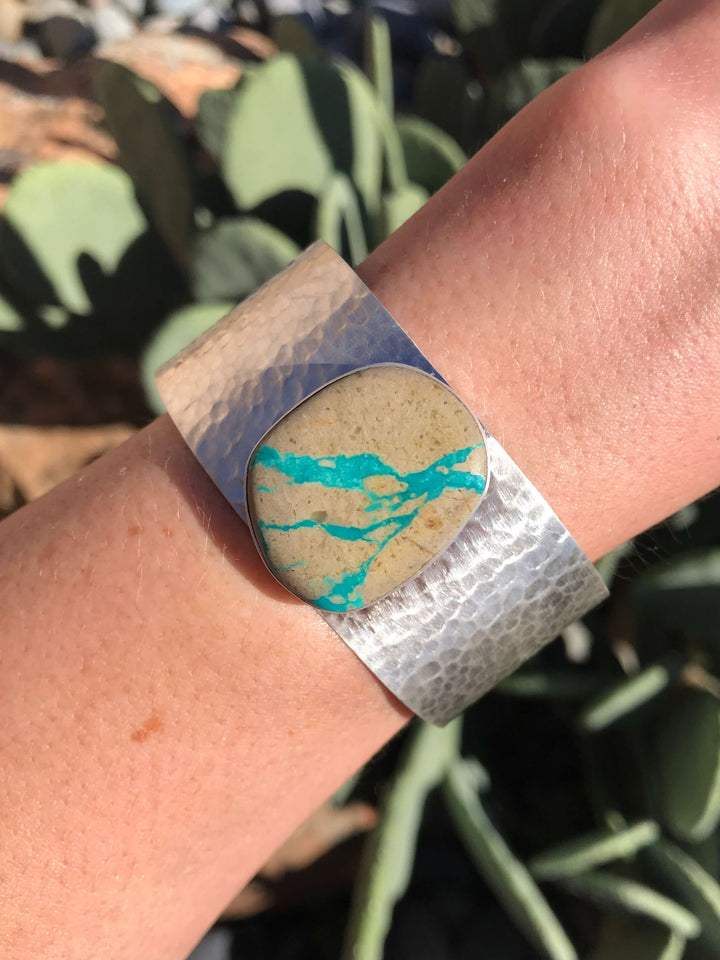 The Belle River Royston Turquoise Cuff, 5-Bracelets & Cuffs-Calli Co., Turquoise and Silver Jewelry, Native American Handmade, Zuni Tribe, Navajo Tribe, Brock Texas